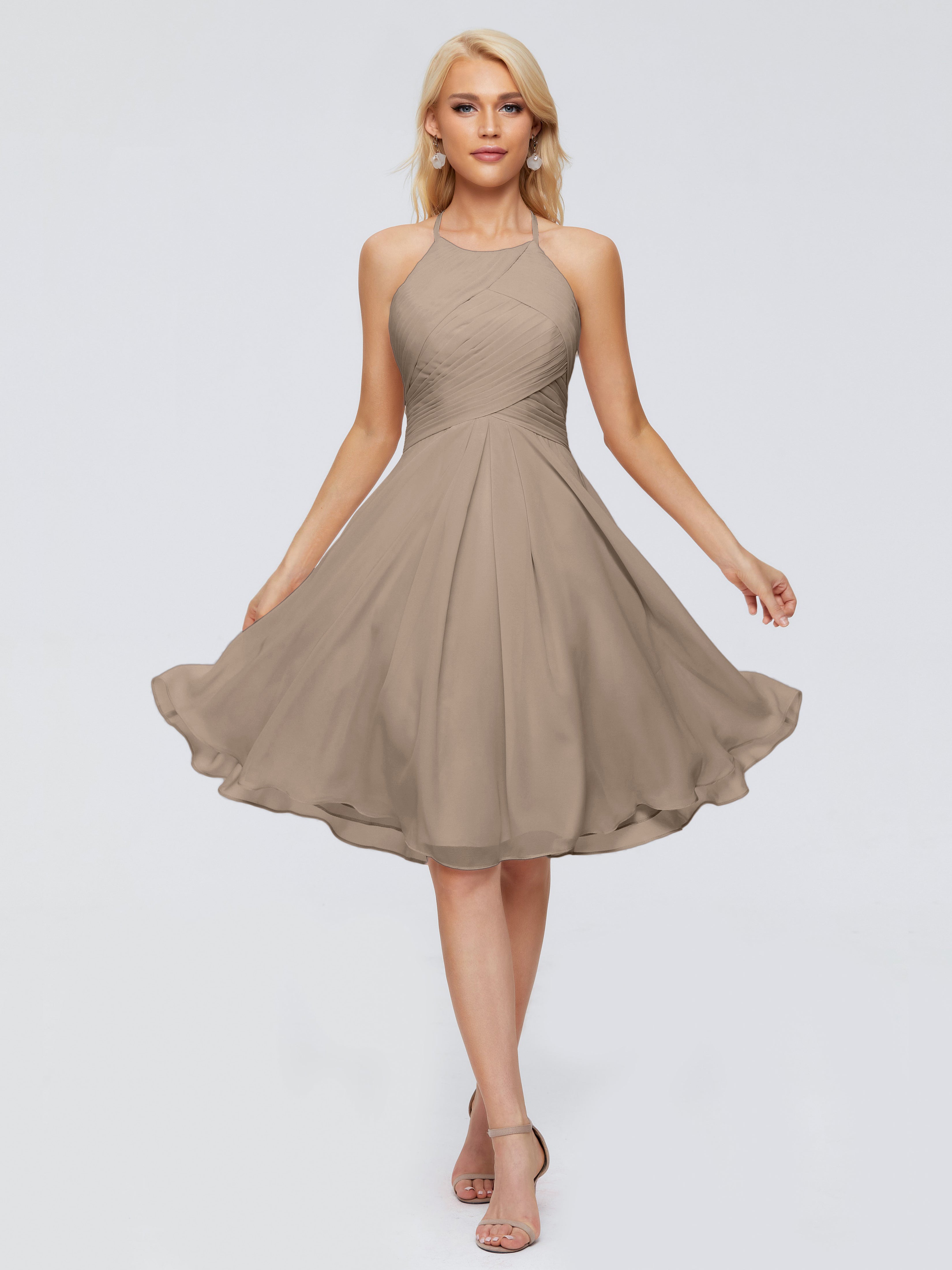 Robe Taupe Demoiselle D Honneur Licou Longueur Genou Robes Demoiselle D'Honneur