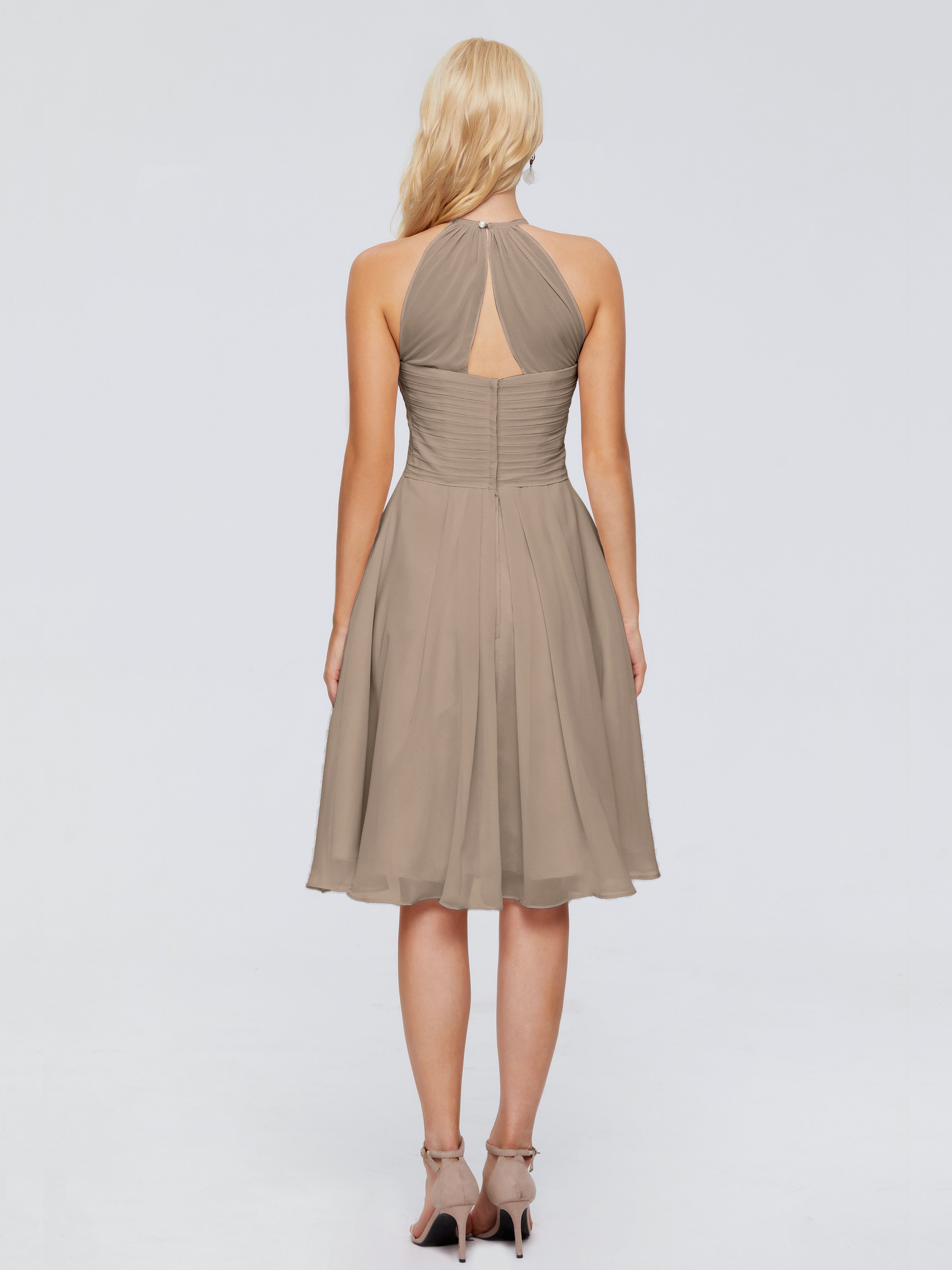 Robe Taupe Demoiselle D Honneur Licou Longueur Genou Robes Demoiselle D'Honneur
