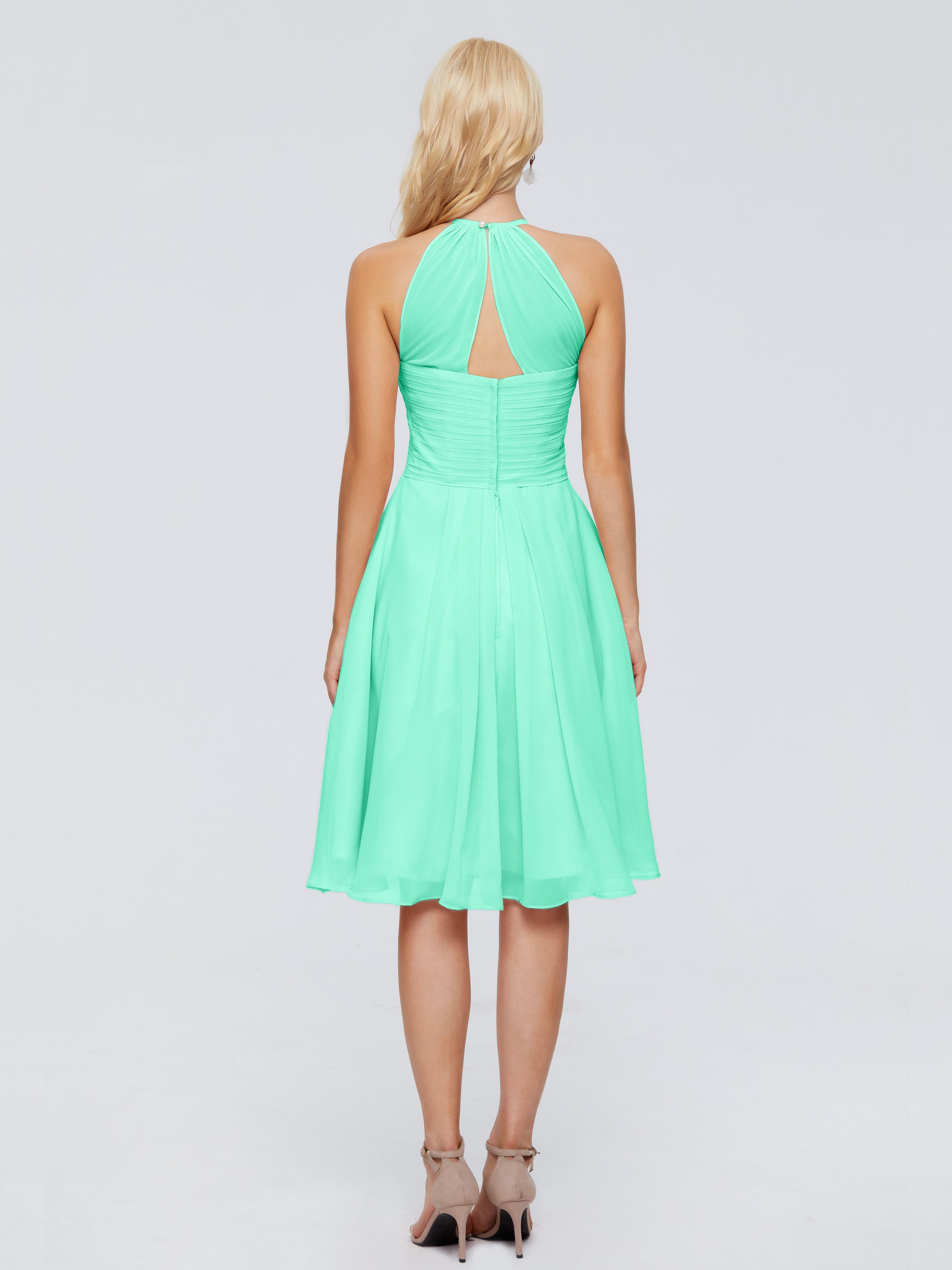 Robe Bleu Turquoise Demoiselle D Honneur Licou Longueur Genou Robes Demoiselle D'Honneur