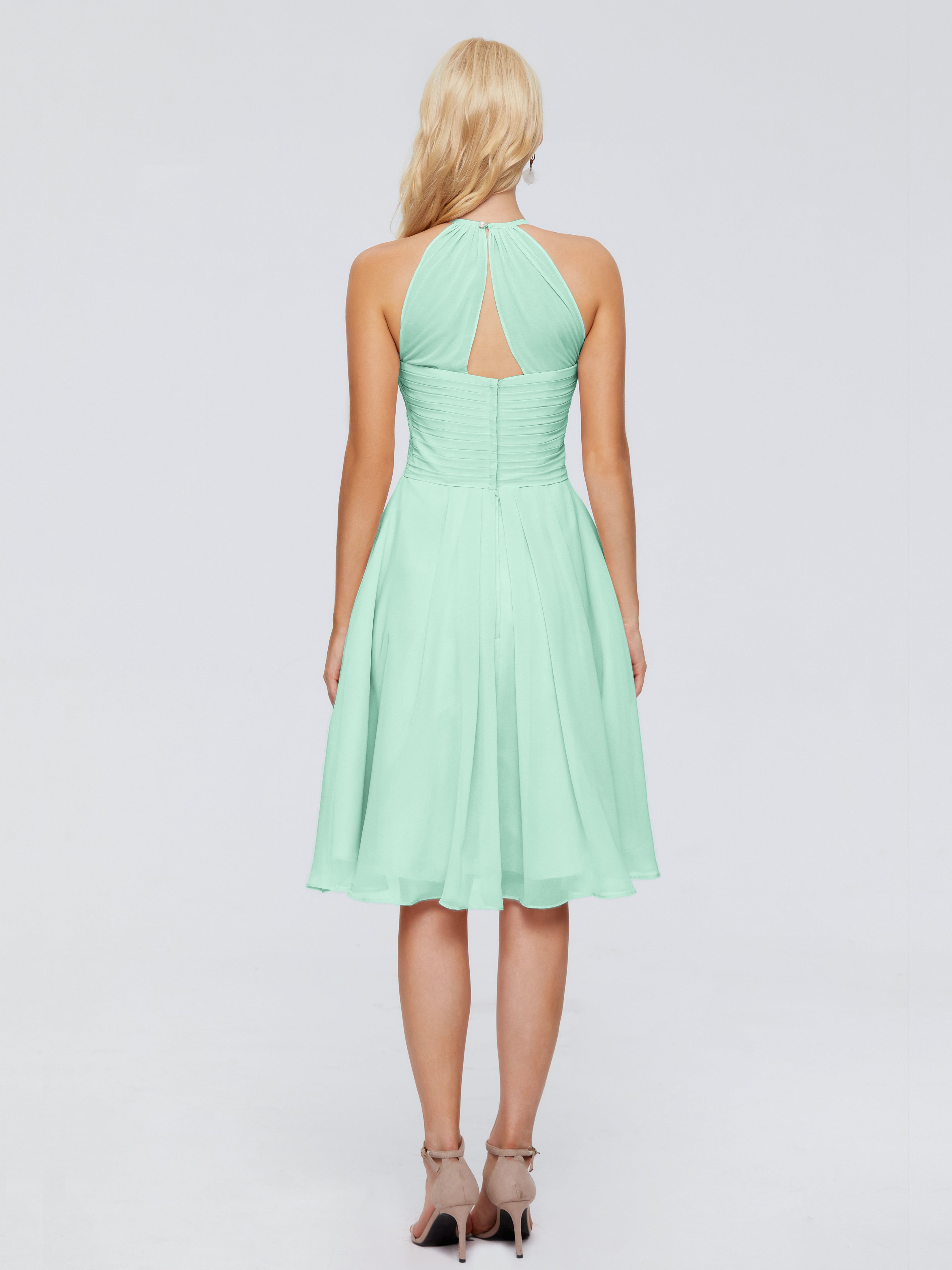 Robes De Demoiselle D'Honneur Vert Menthe Licou Longueur Genou Robes Demoiselle D'Honneur