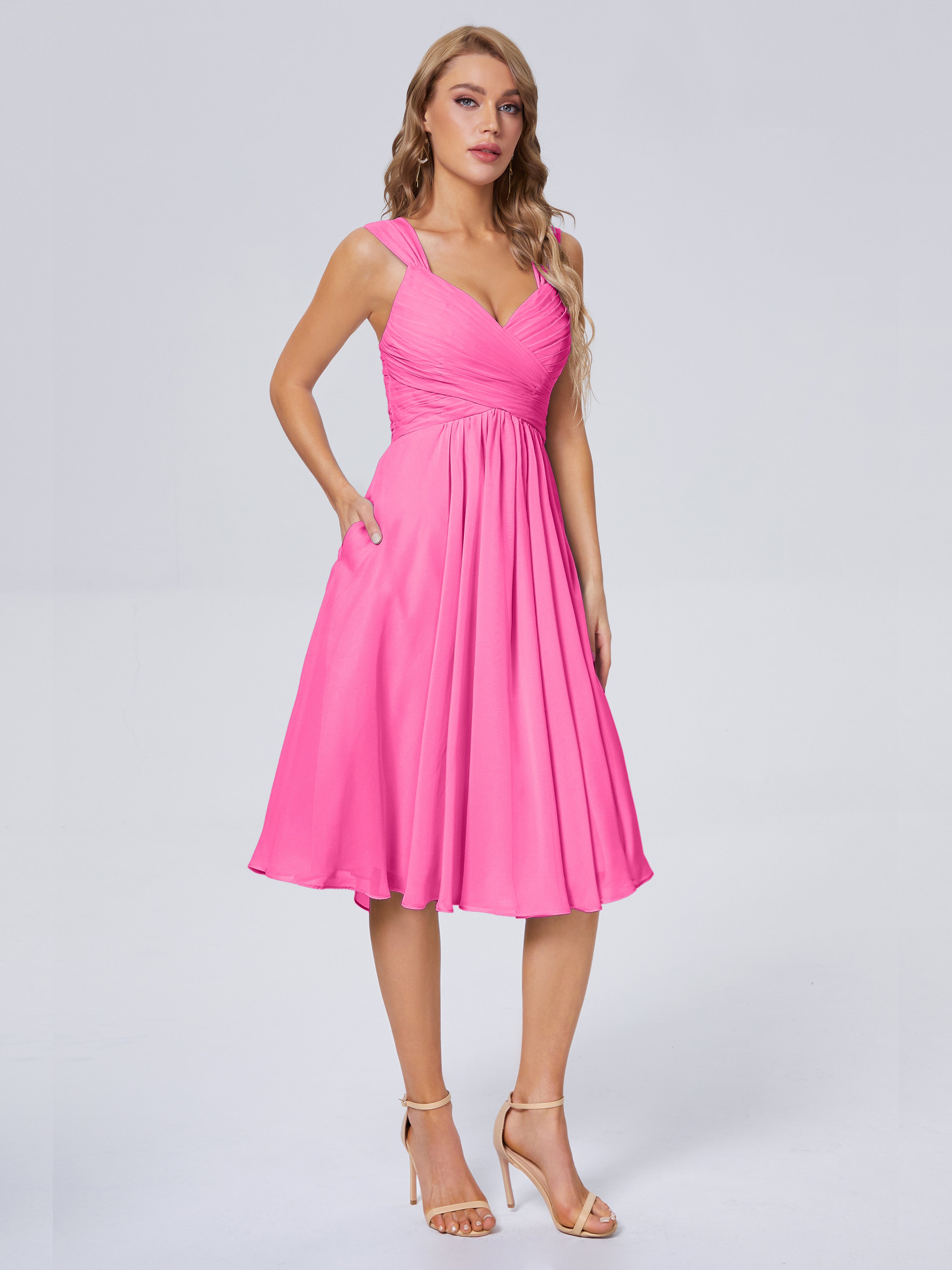 Robe Demoiselle D Honneur Azalée Abordable Bretelles Courtes Mousseline Robes Demoiselle D'Honneur