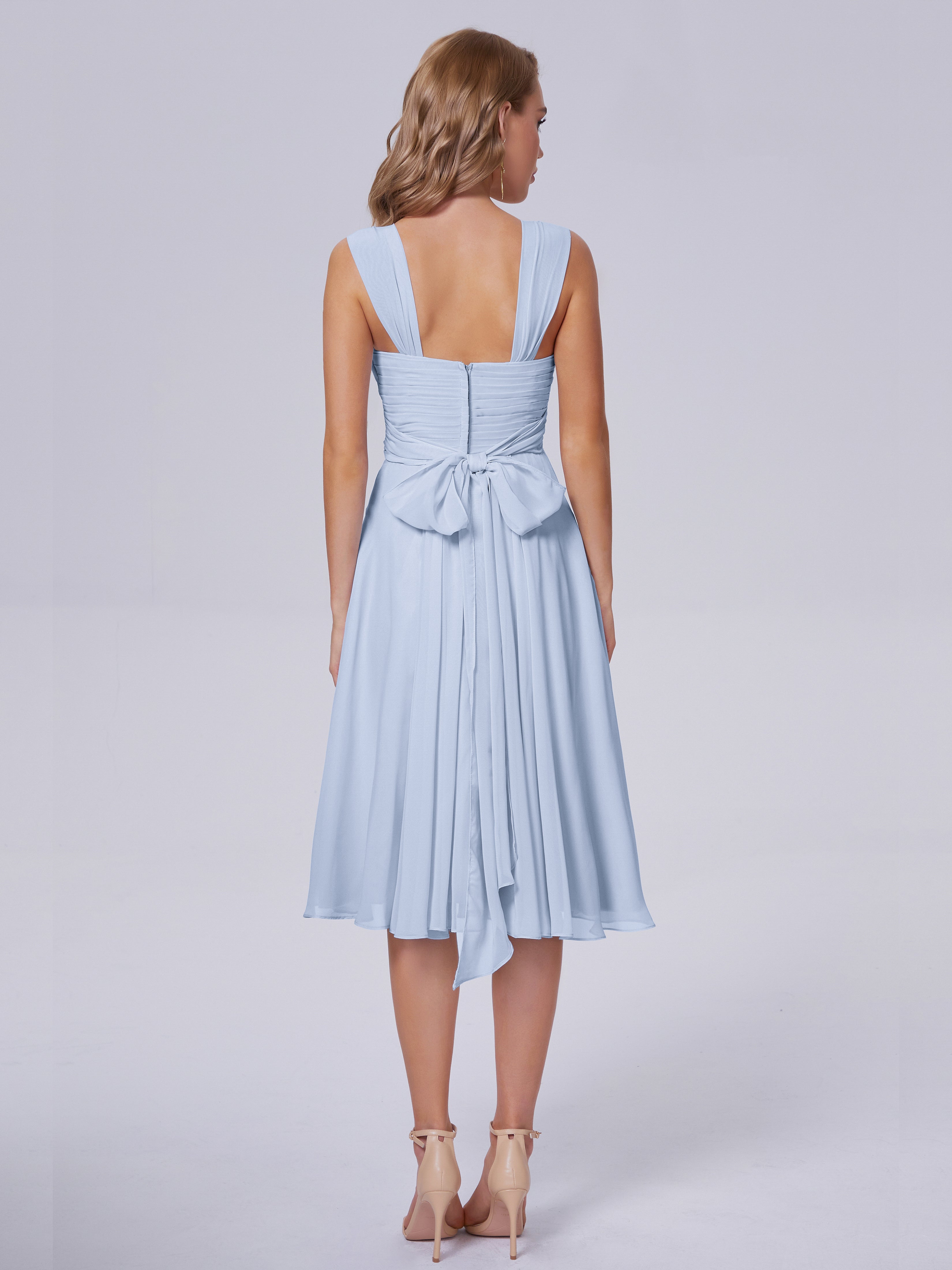 Robe Bleu Ciel Demoiselle D Honneur Abordable Bretelles Courtes Mousseline Robes Demoiselle D'Honneur