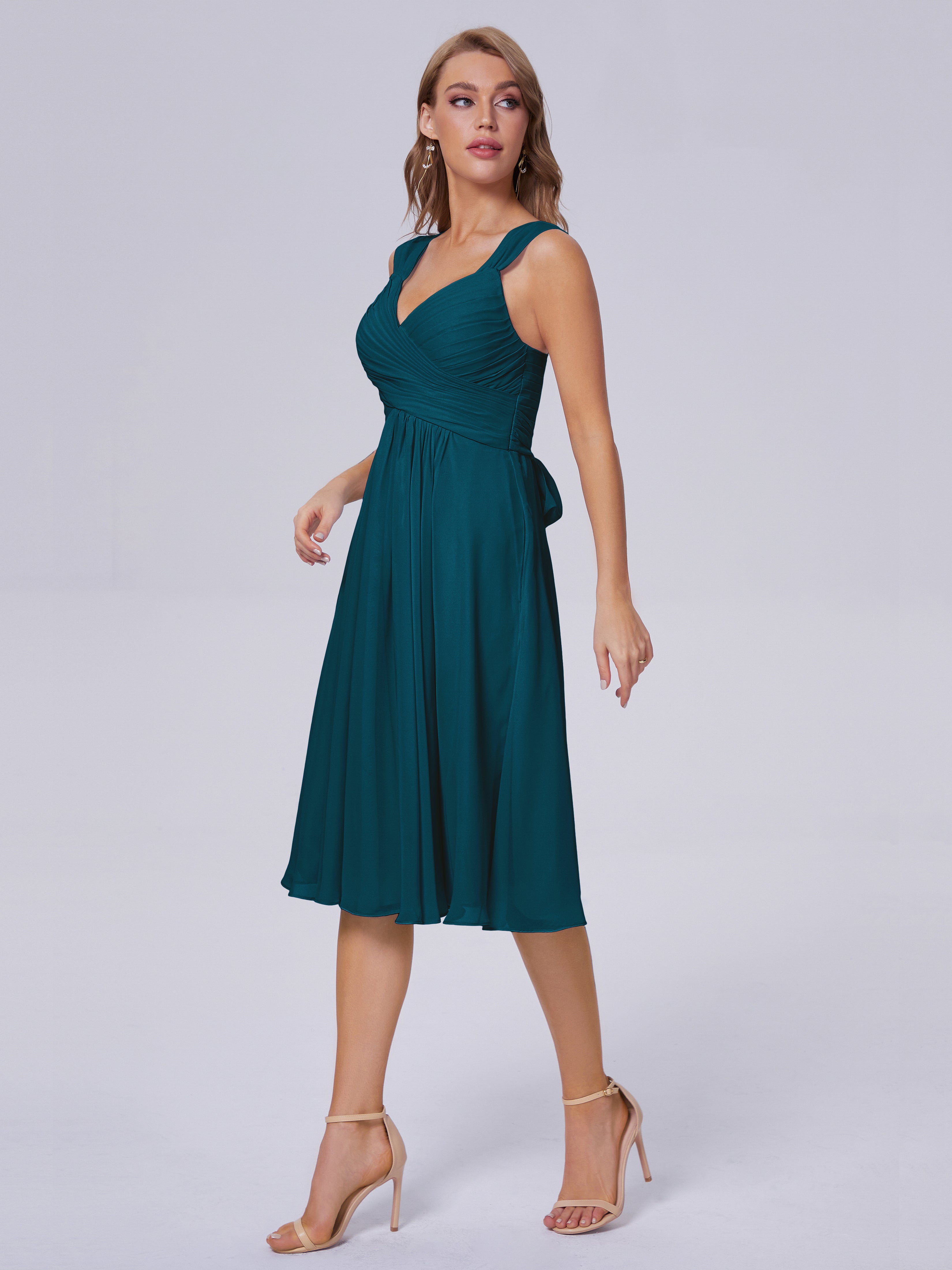 Robe De Demoiselle D'Honneur Bleu Encre Abordable Bretelles Courtes Mousseline Robes Demoiselle D'Honneur