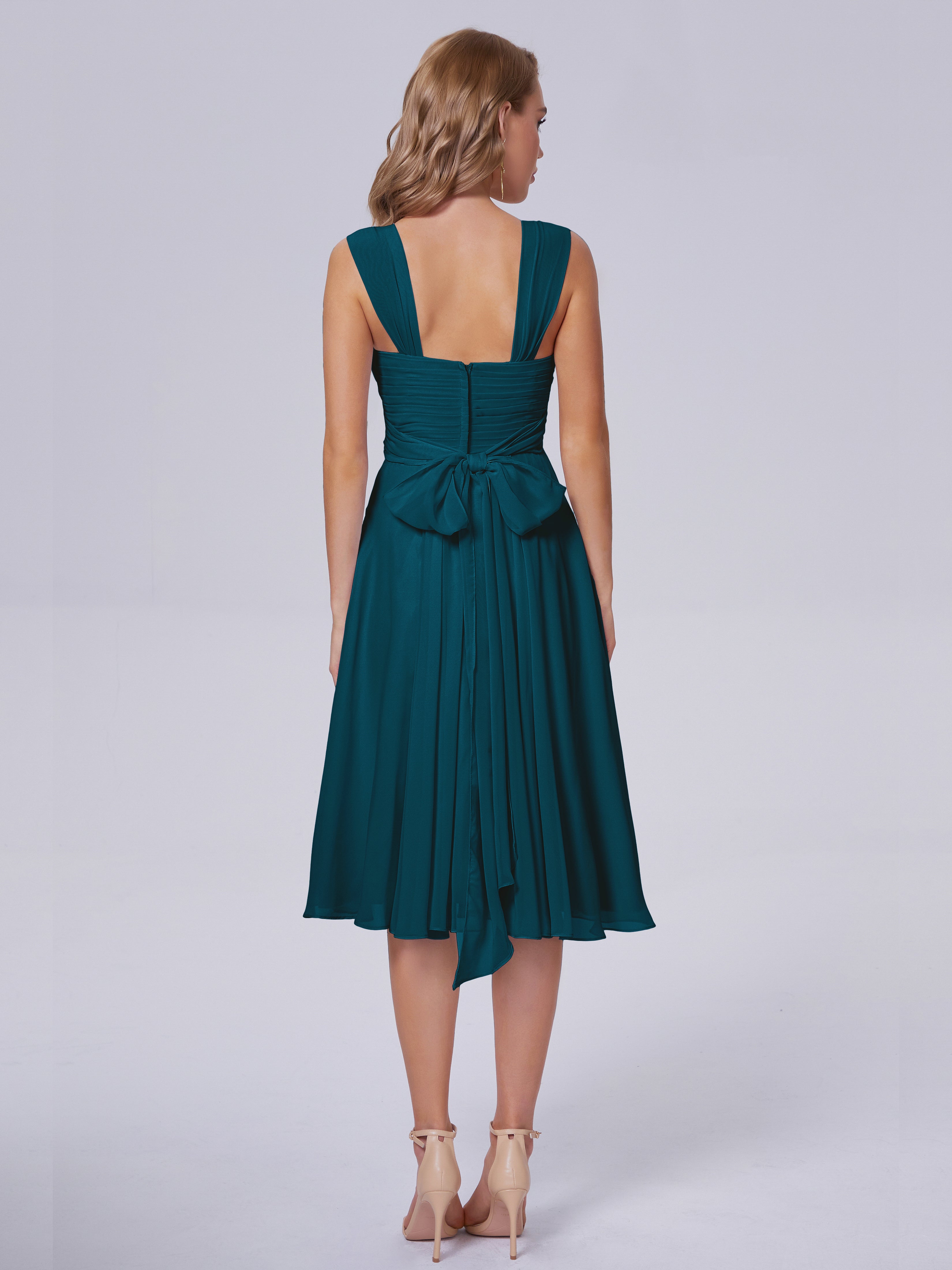 Robe De Demoiselle D'Honneur Bleu Encre Abordable Bretelles Courtes Mousseline Robes Demoiselle D'Honneur