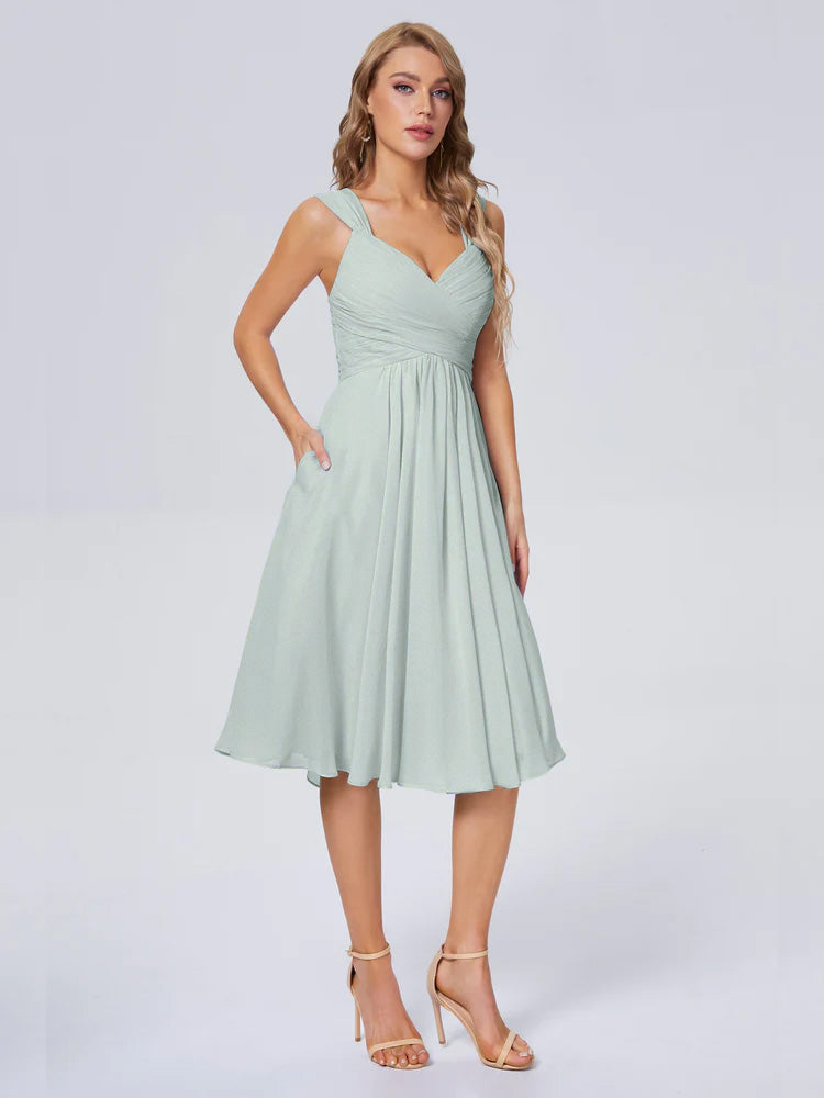 Robes De Demoiselle D'Honneur Celadon Abordable Bretelles Courtes Mousseline Robes Demoiselle D'Honneur
