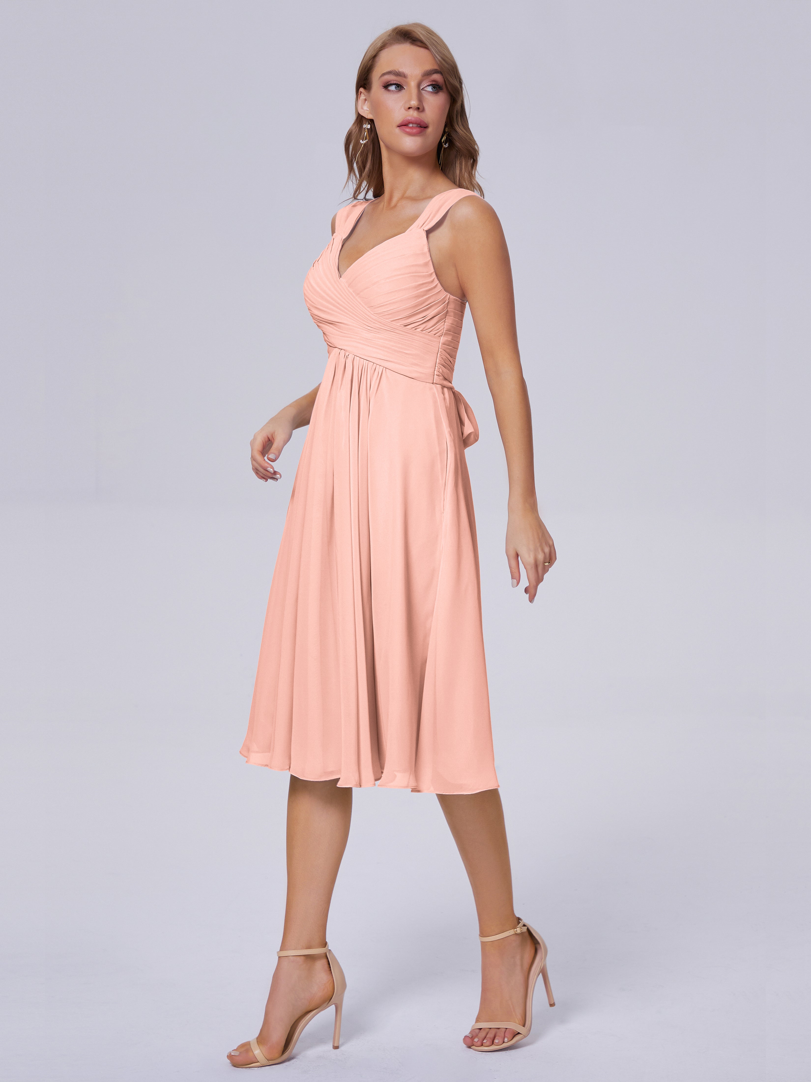 Robes Demoiselle D Honneur Corail Abordable Bretelles Courtes Mousseline Robes Demoiselle D'Honneur