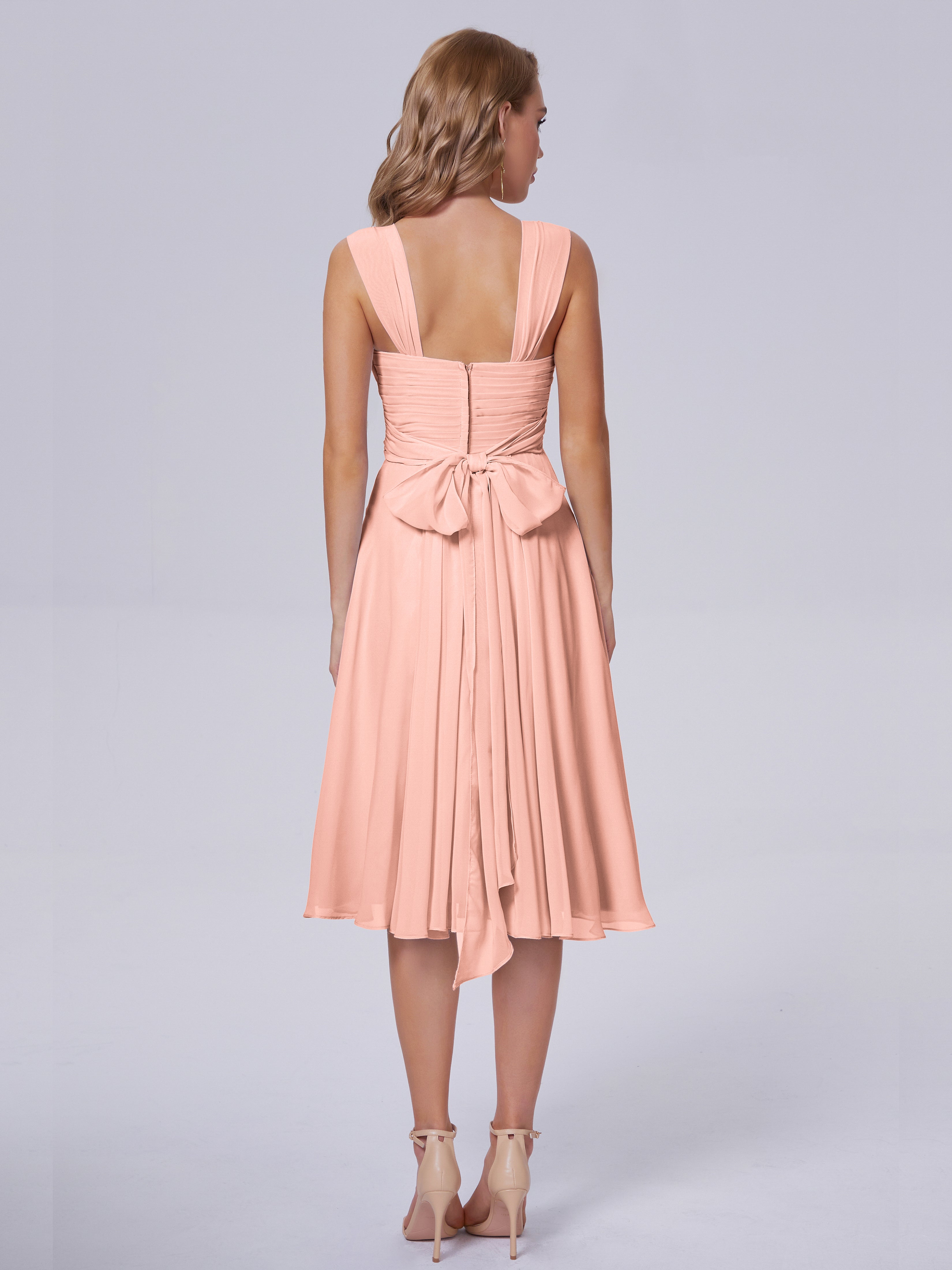 Robes Demoiselle D Honneur Corail Abordable Bretelles Courtes Mousseline Robes Demoiselle D'Honneur