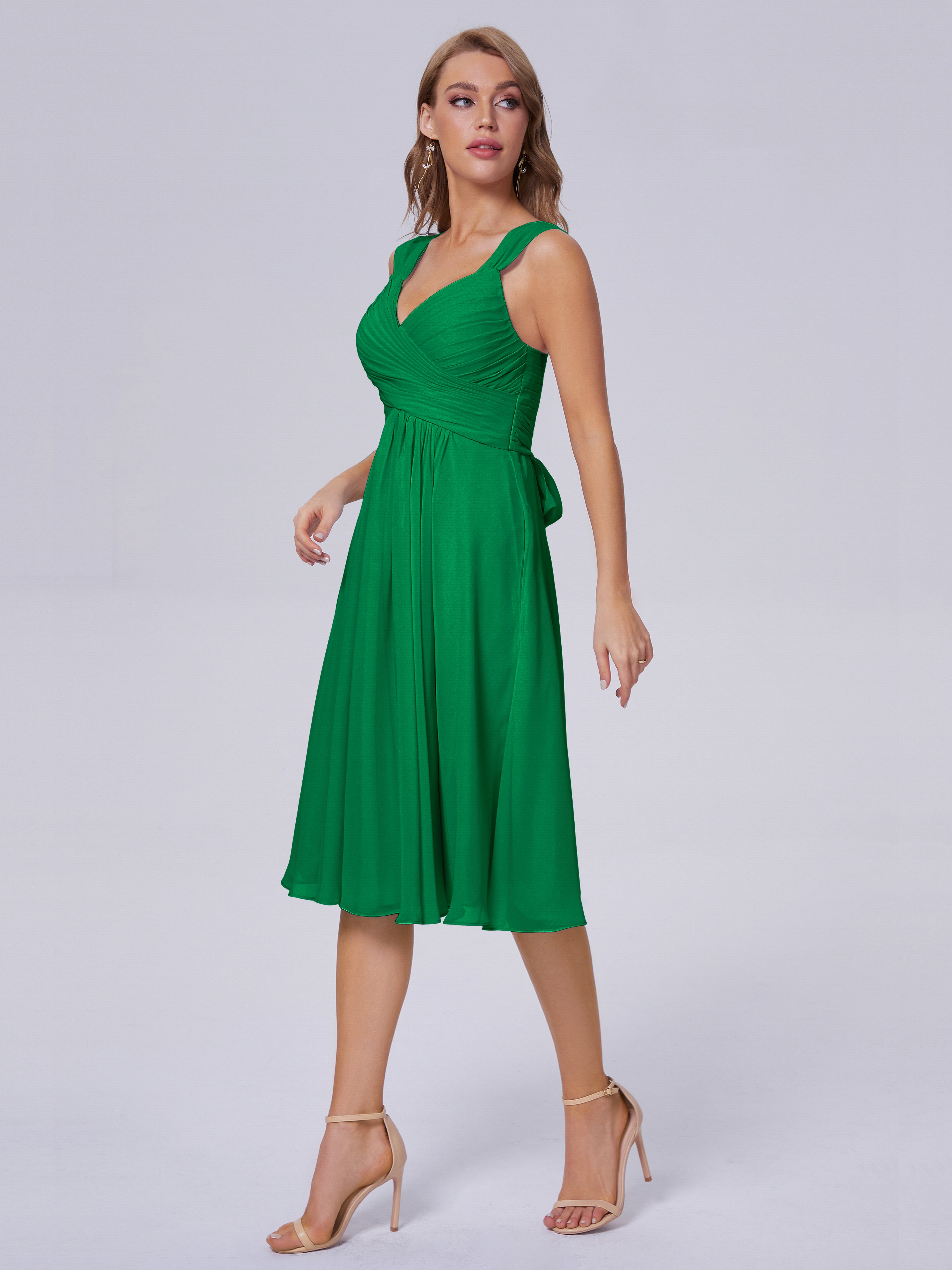 Bridal Robe Demoiselle D Honneur Vert Emeraude Abordable Bretelles Courtes Mousseline Robes Demoiselle D'Honneur