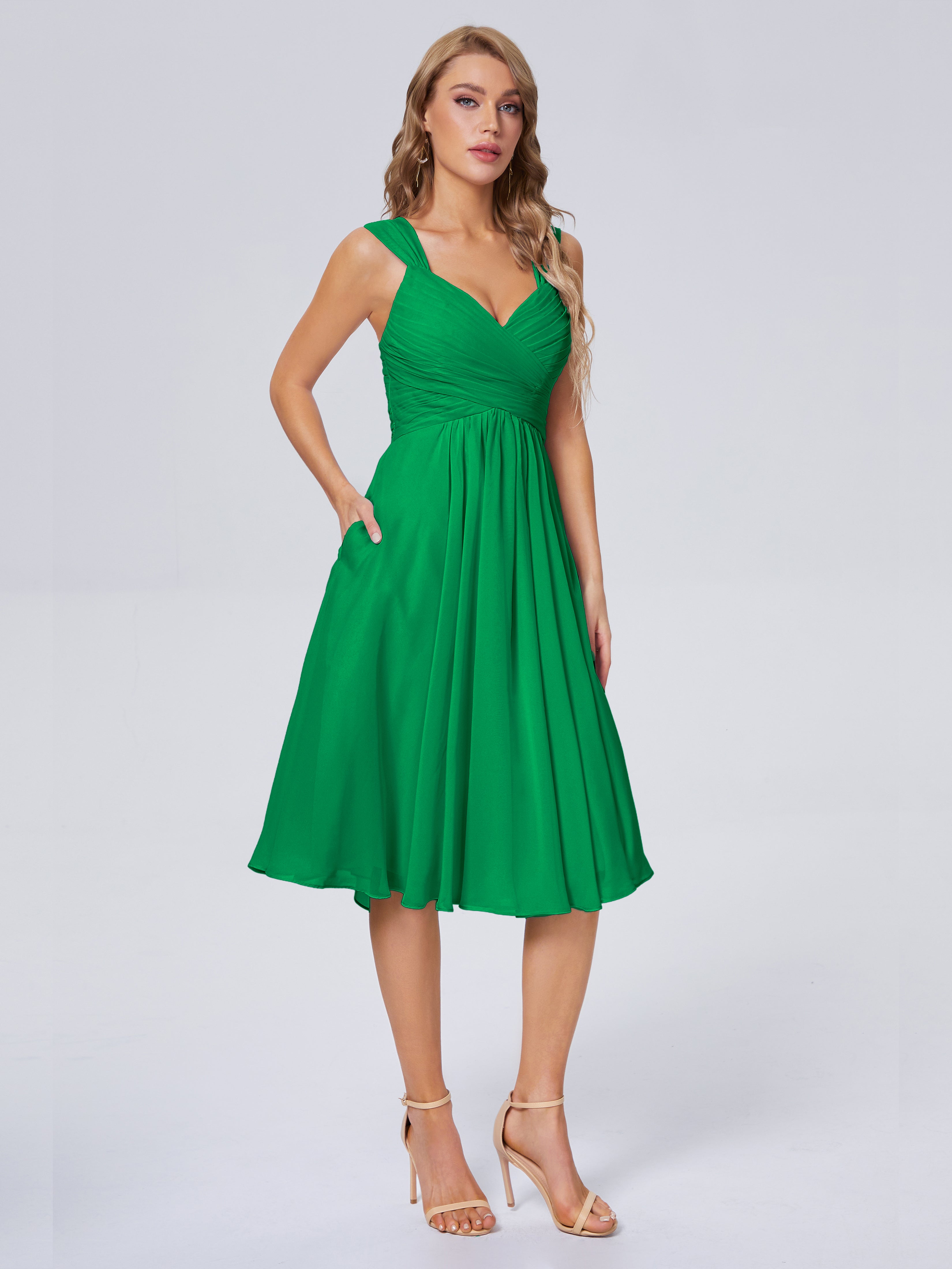 Bridal Robe Demoiselle D Honneur Vert Emeraude Abordable Bretelles Courtes Mousseline Robes Demoiselle D'Honneur