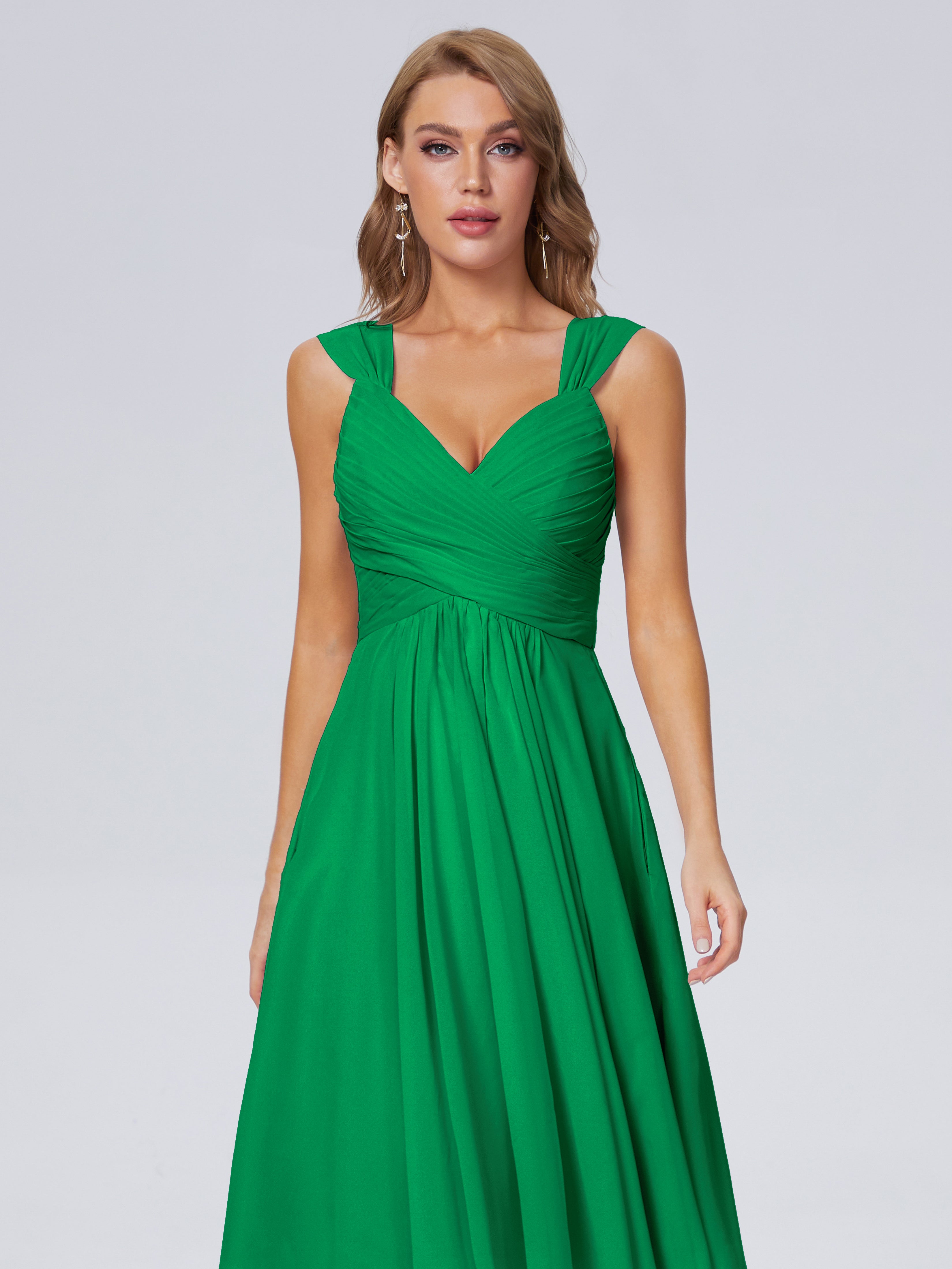 Bridal Robe Demoiselle D Honneur Vert Emeraude Abordable Bretelles Courtes Mousseline Robes Demoiselle D'Honneur