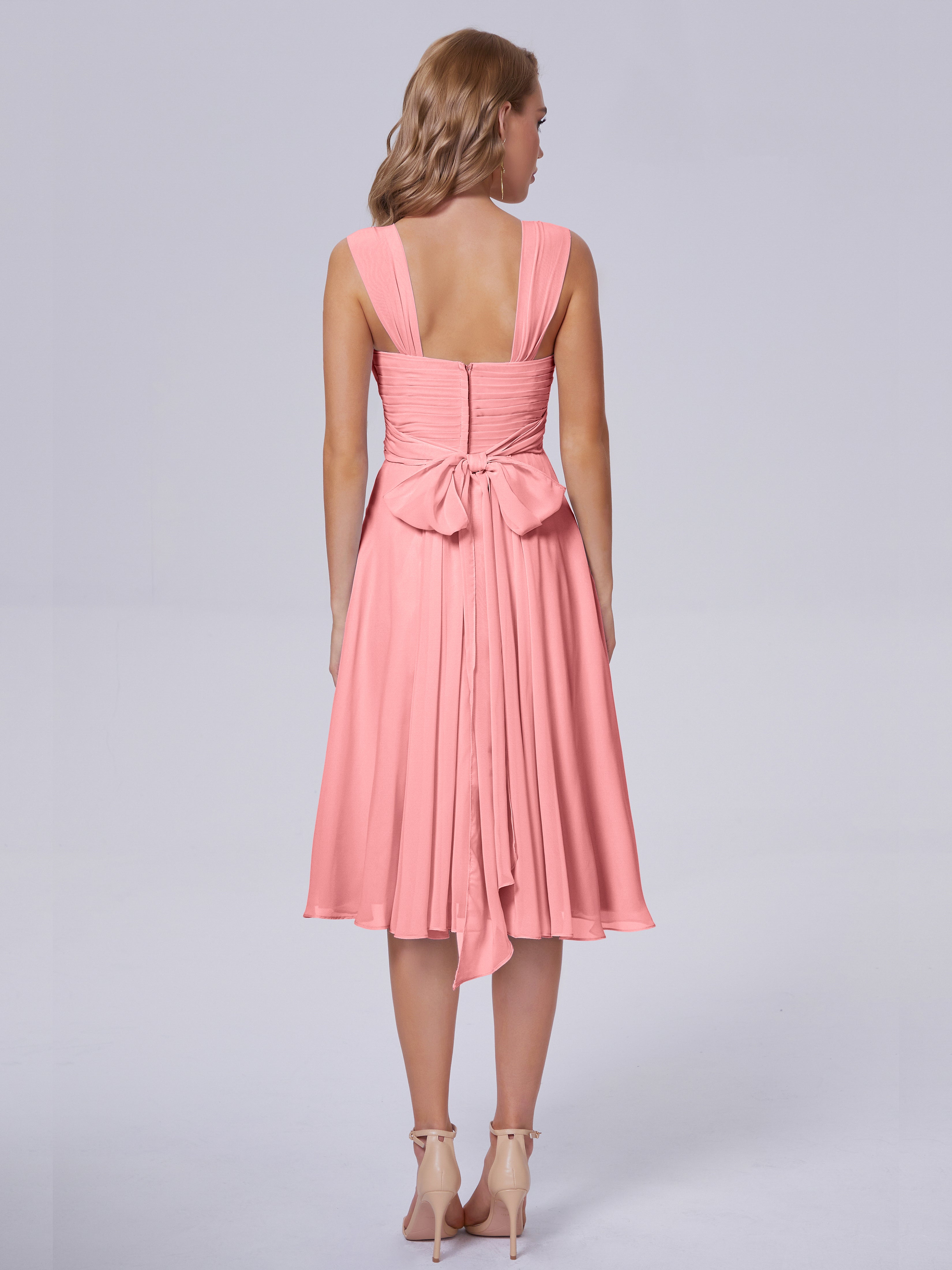 Robes De Demoiselle D'Honneur En Flamant Abordable Bretelles Courtes Mousseline Robes Demoiselle D'Honneur