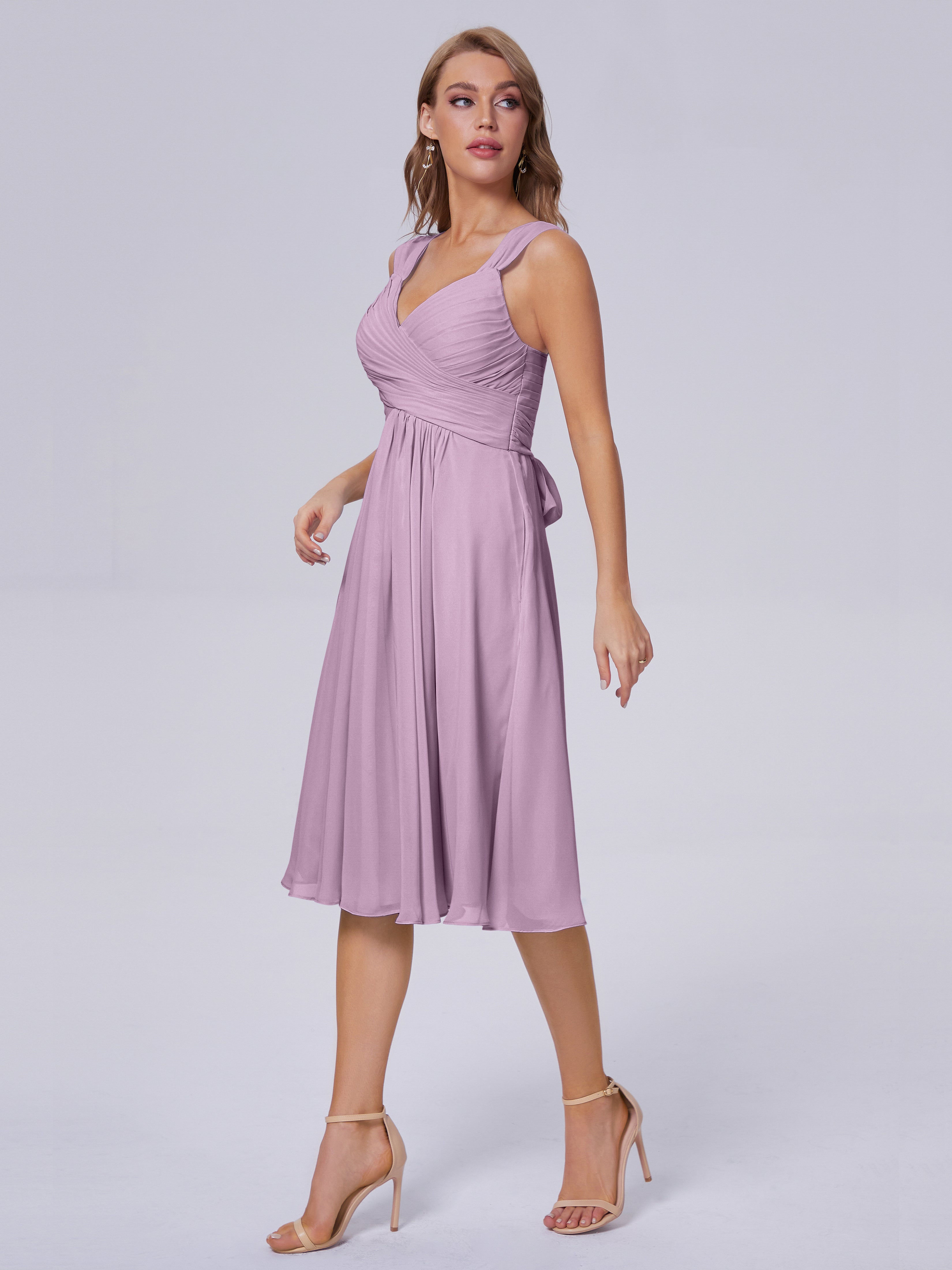 Robes De Demoiselle D'Honneur Glycine Abordable Bretelles Courtes Mousseline Robes Demoiselle D'Honneur
