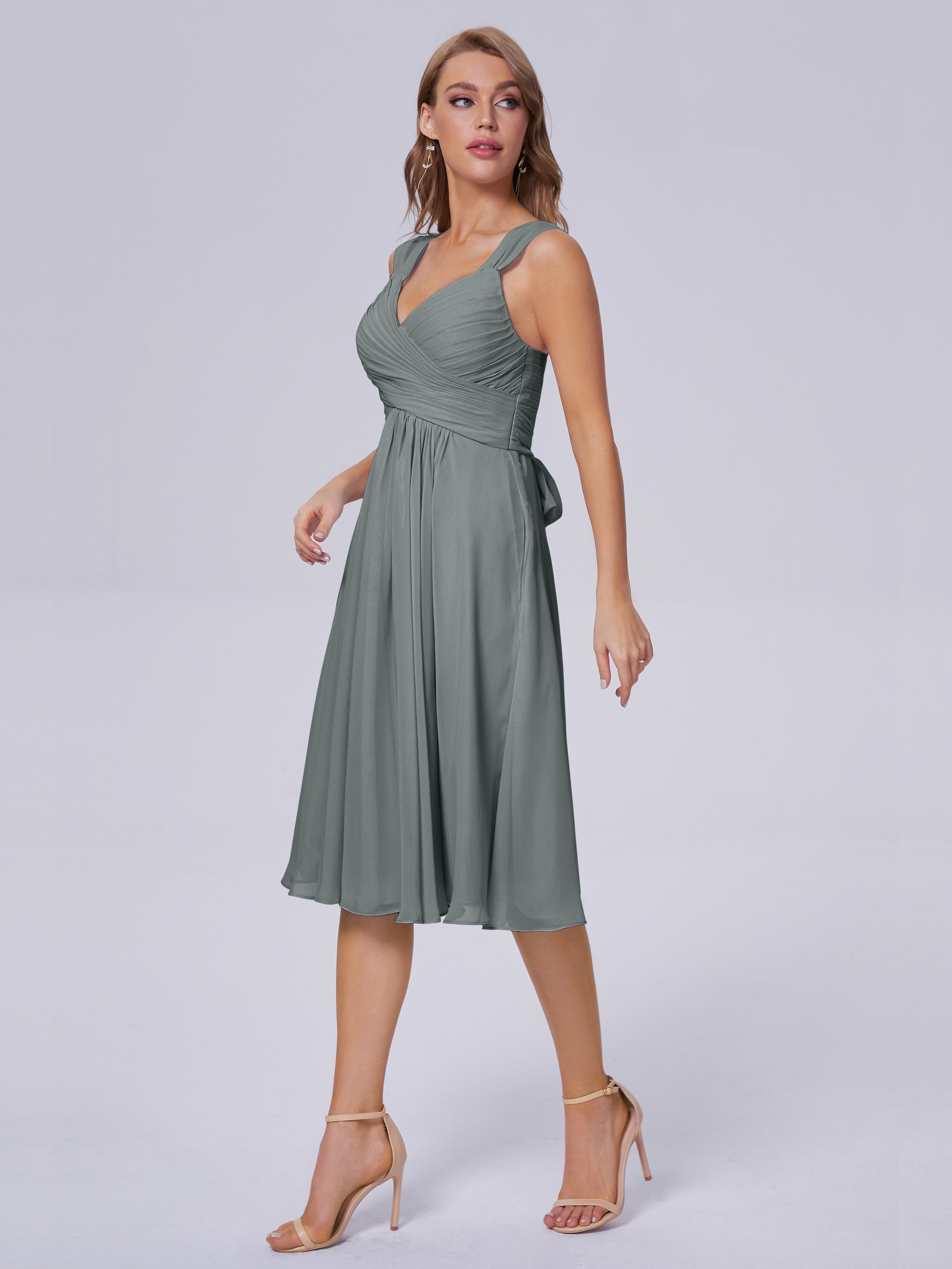 Robe Longue Grise Demoiselle D Honneur Abordable Bretelles Courtes Mousseline Robes Demoiselle D'Honneur