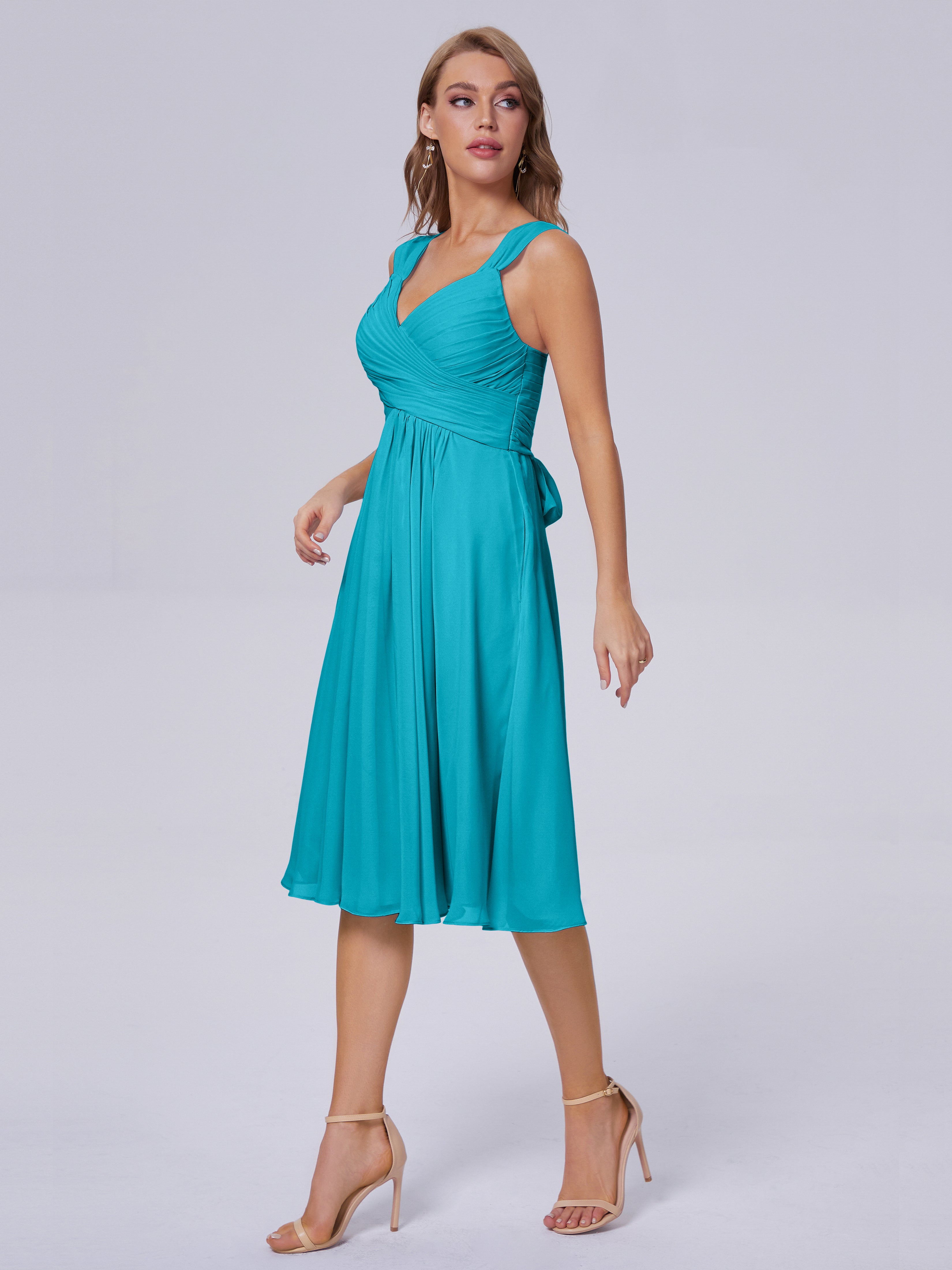 Robes De Demoiselle D'Honneur Vert Jade Abordable Bretelles Courtes Mousseline Robes Demoiselle D'Honneur