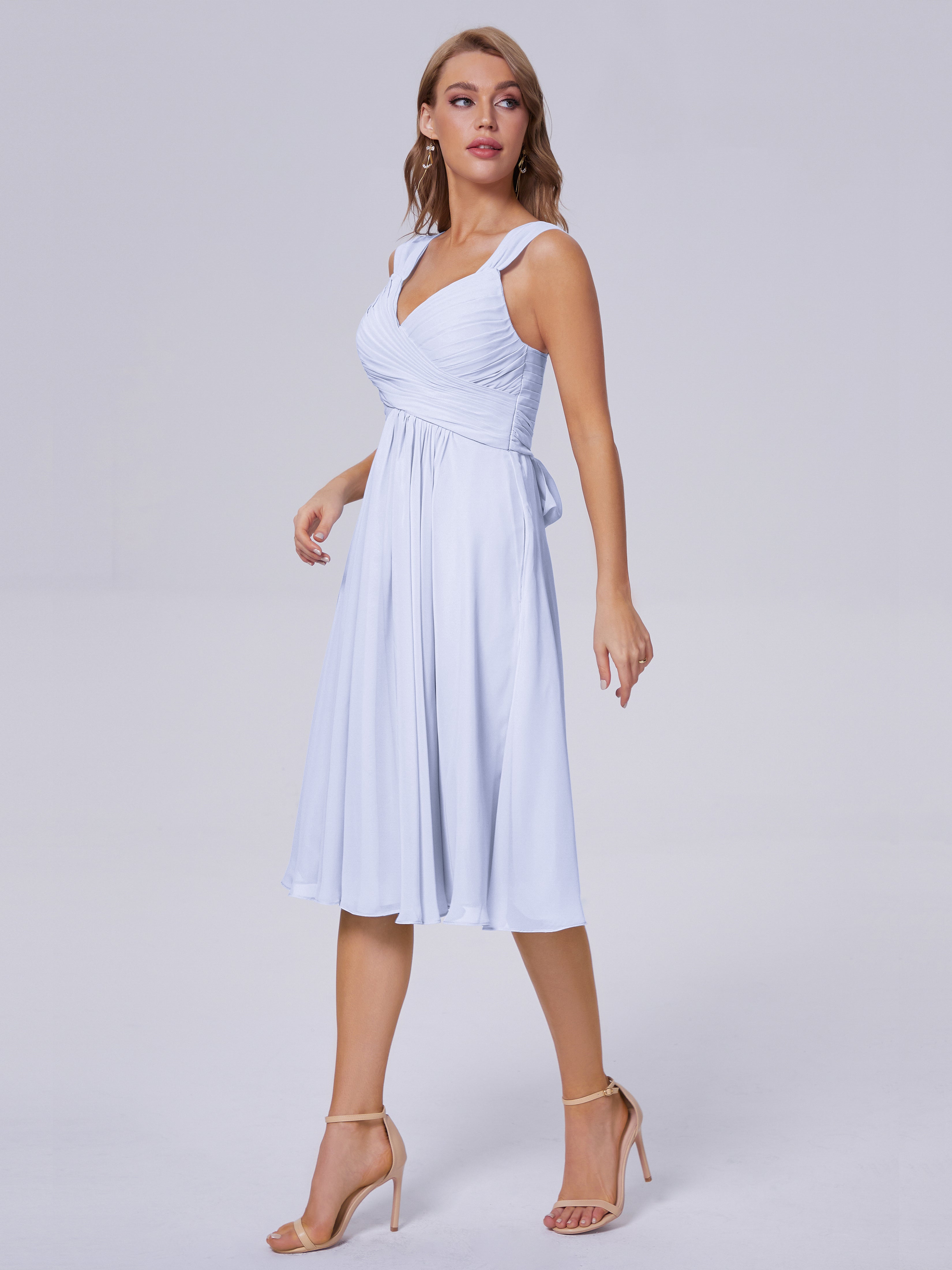 Robe Demoiselle D Honneur Couleur Lavande Abordable Bretelles Courtes Mousseline Robes Demoiselle D'Honneur