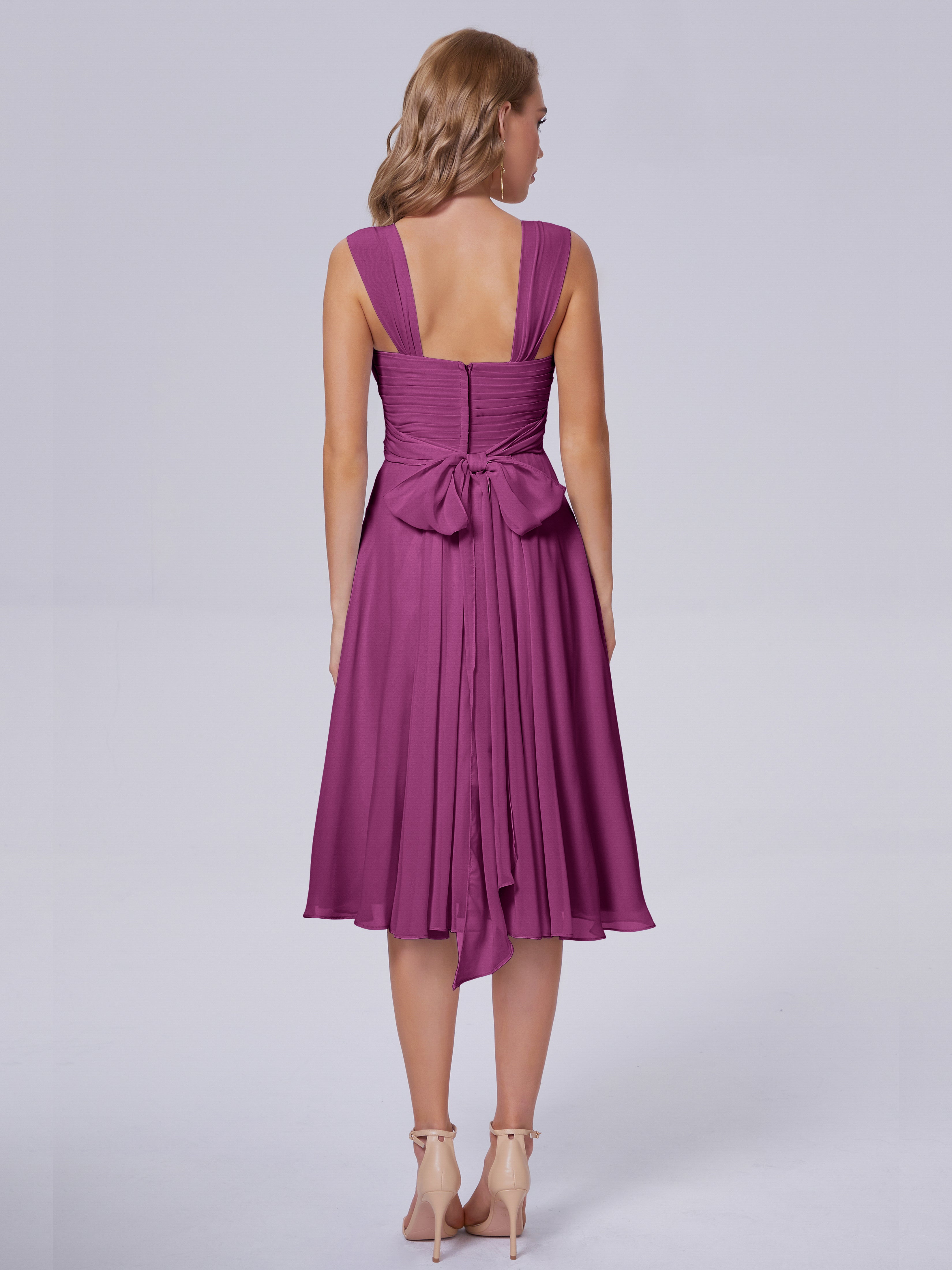Robes De Demoiselle D'Honneur Orchidée Abordable Bretelles Courtes Mousseline Robes Demoiselle D'Honneur
