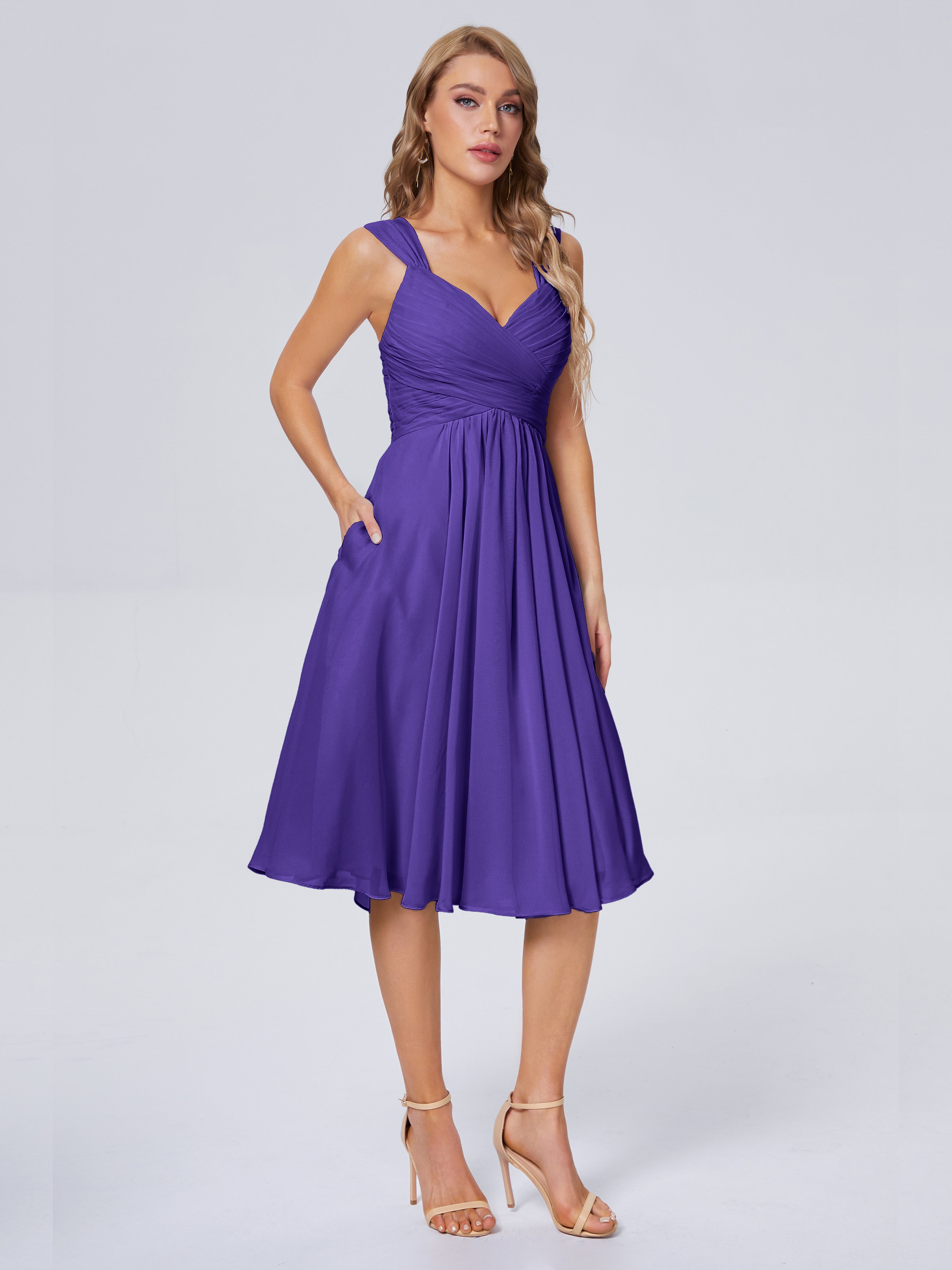 Robes De Demoiselle D'Honneur En Régence Abordable Bretelles Courtes Mousseline Robes Demoiselle D'Honneur