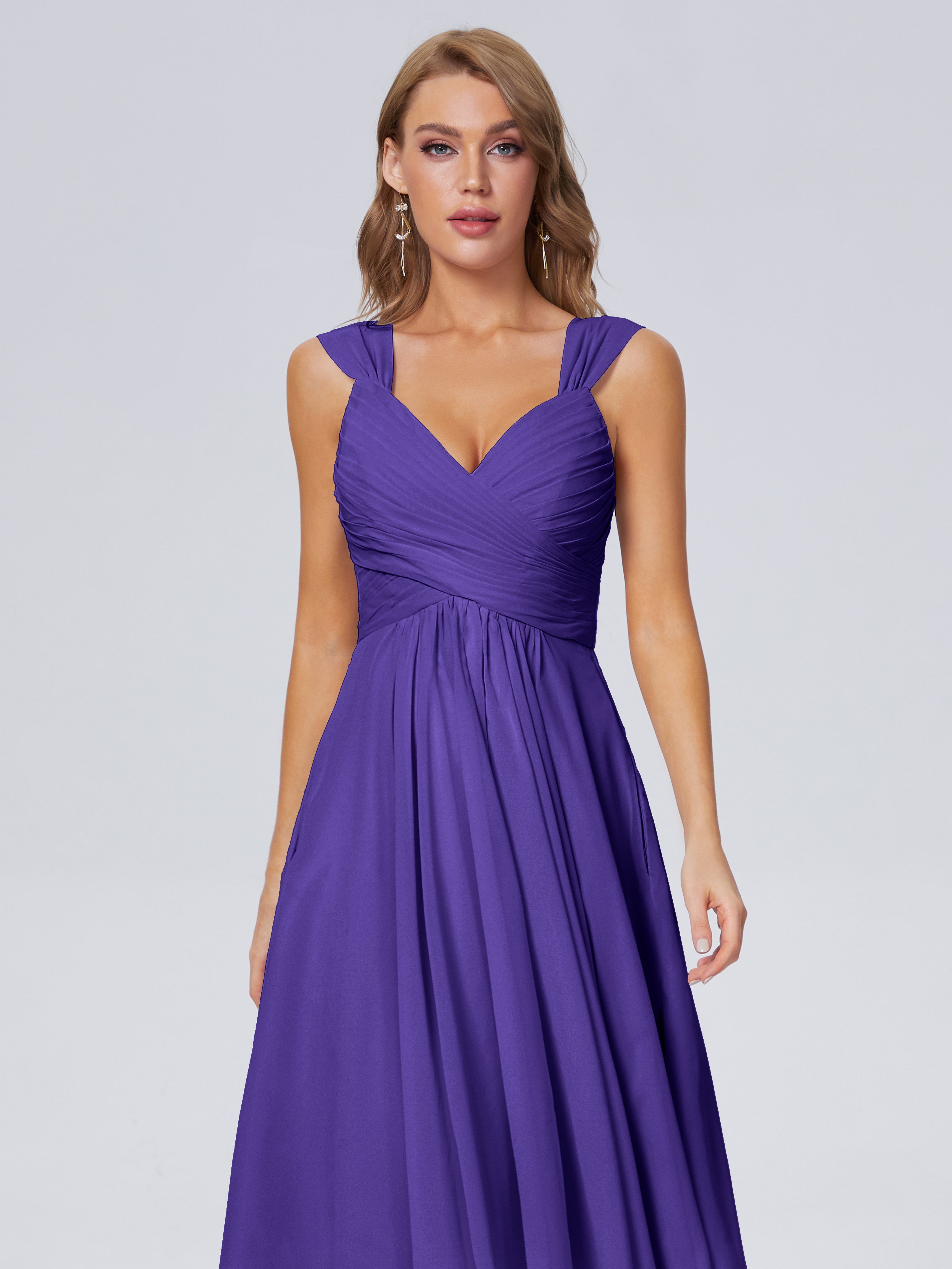 Robes De Demoiselle D'Honneur En Régence Abordable Bretelles Courtes Mousseline Robes Demoiselle D'Honneur