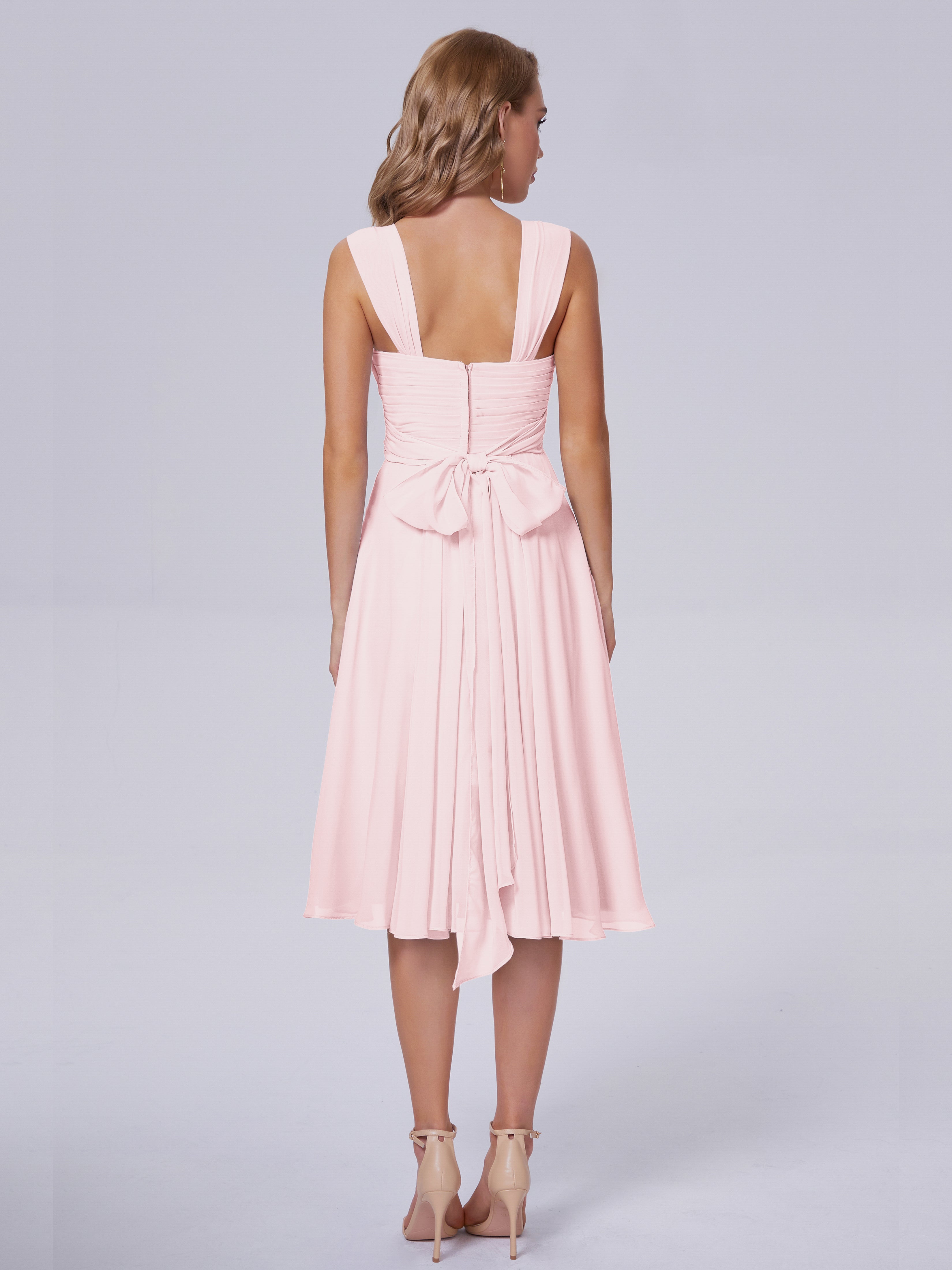 Demoiselle D Honneur Robe Rose Pale Abordable Bretelles Courtes Mousseline Robes Demoiselle D'Honneur