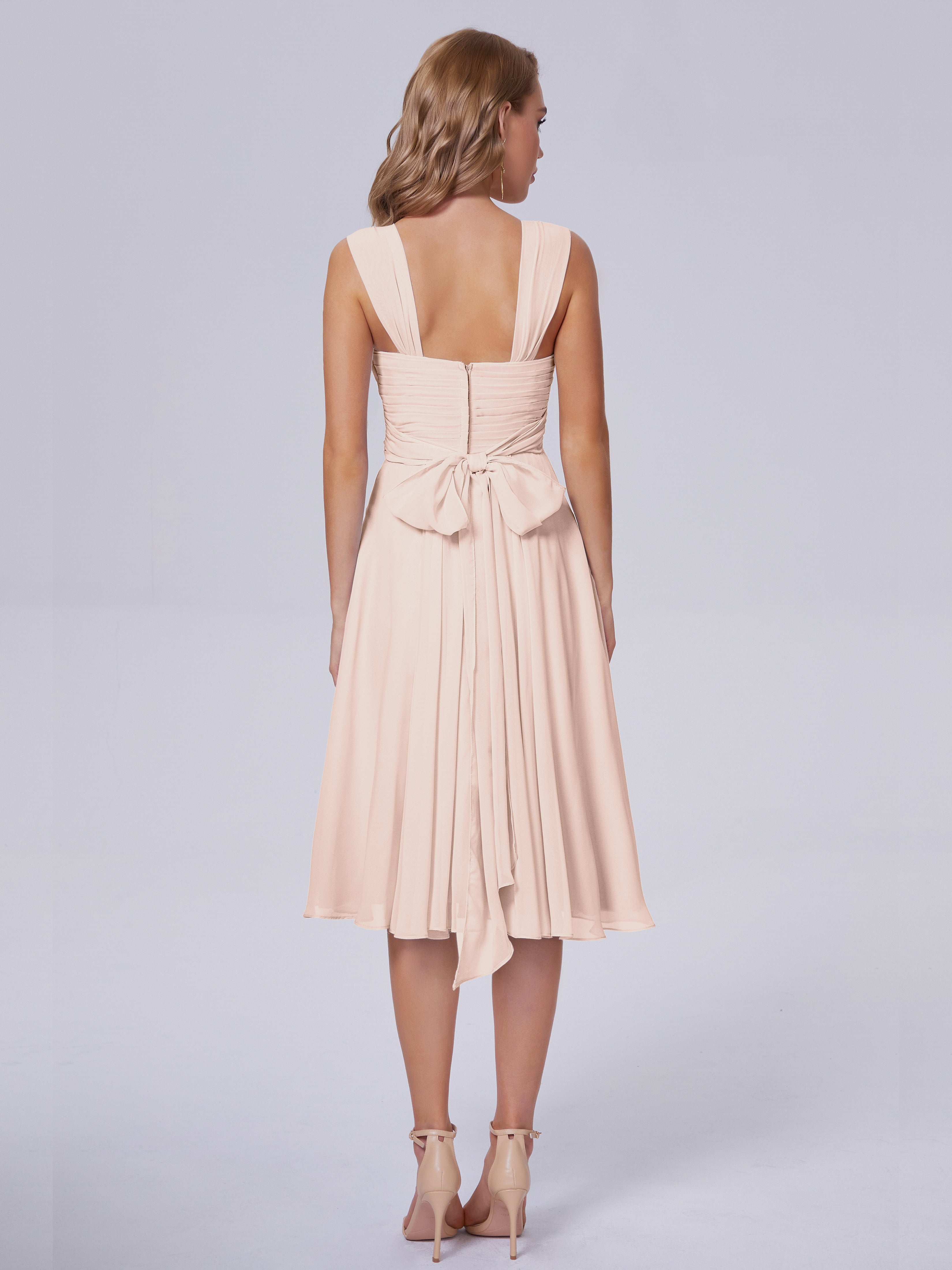 Robe Demoiselle D Honneur Rose Perle Abordable Bretelles Courtes Mousseline Robes Demoiselle D'Honneur