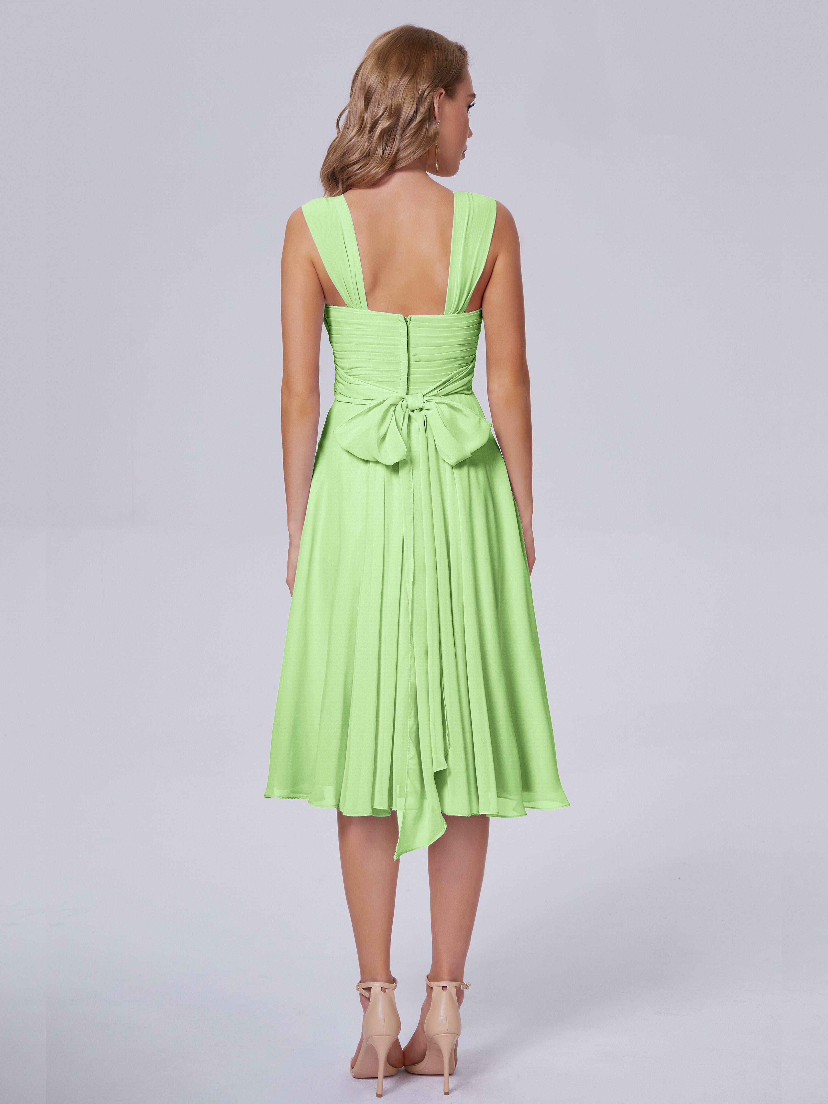 Robe Verte Sauge Demoiselle D Honneur Abordable Bretelles Courtes Mousseline Robes Demoiselle D'Honneur