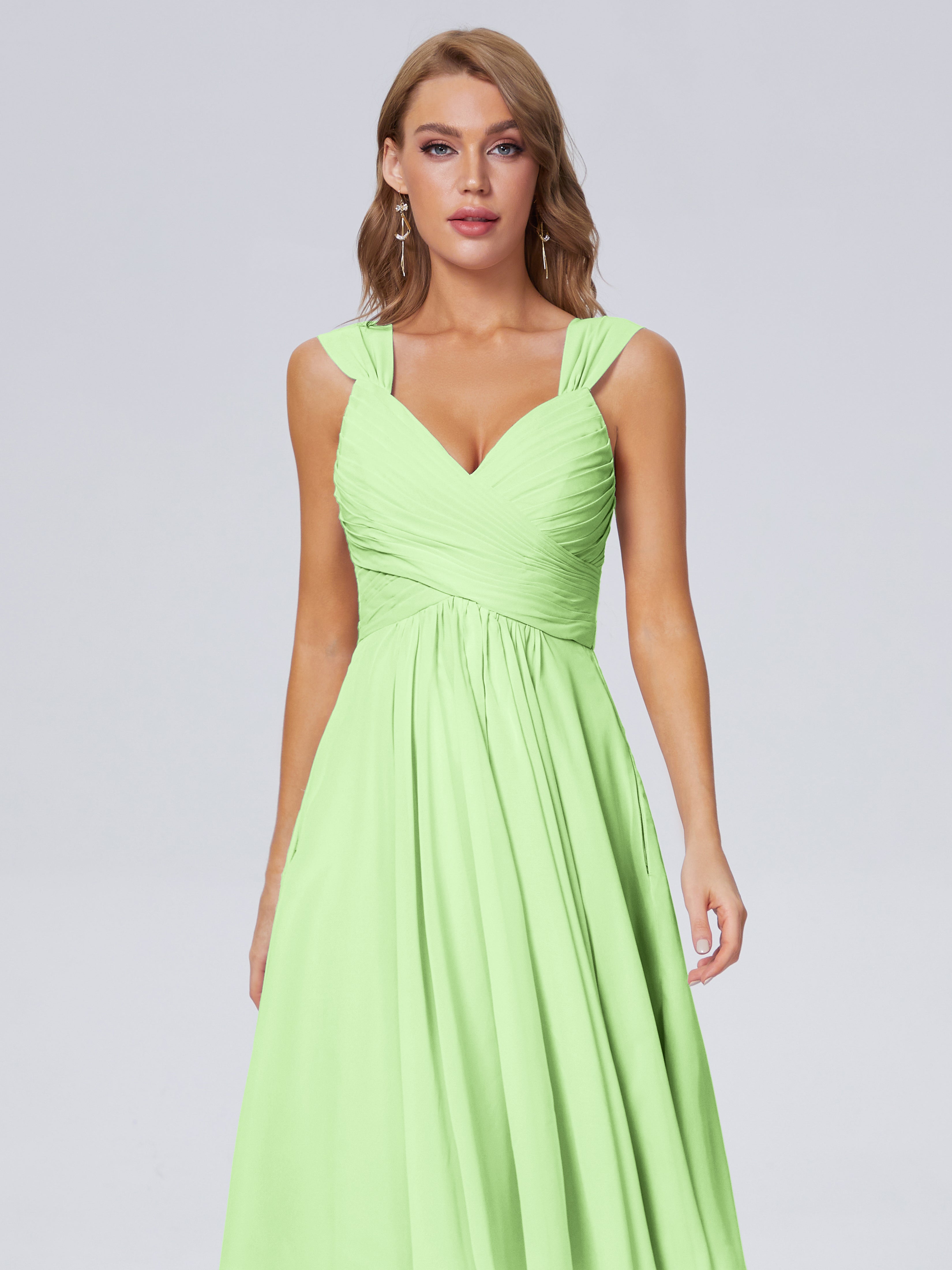 Robe Verte Sauge Demoiselle D Honneur Abordable Bretelles Courtes Mousseline Robes Demoiselle D'Honneur