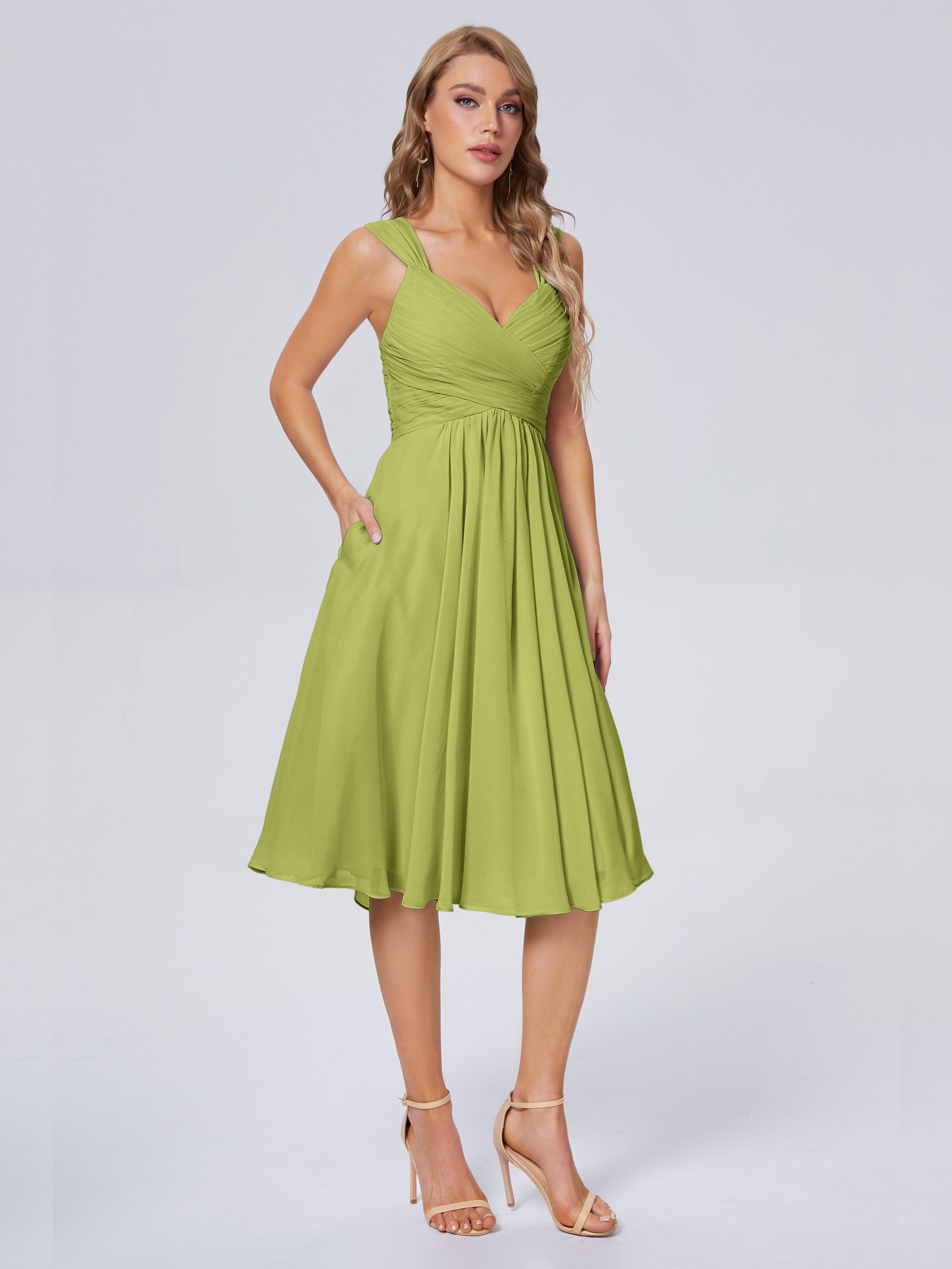 Robes De Demoiselle D'Honneur Trèfle Abordable Bretelles Courtes Mousseline Robes Demoiselle D'Honneur