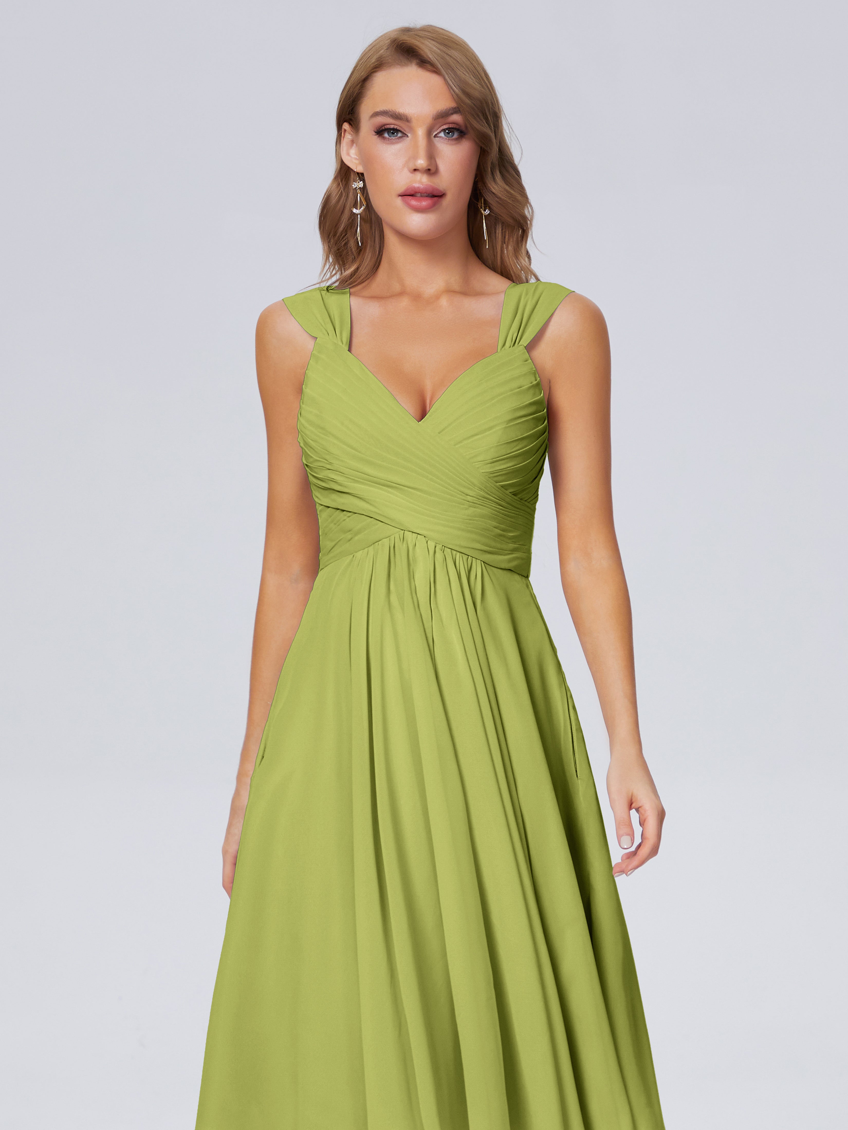 Robes De Demoiselle D'Honneur Trèfle Abordable Bretelles Courtes Mousseline Robes Demoiselle D'Honneur