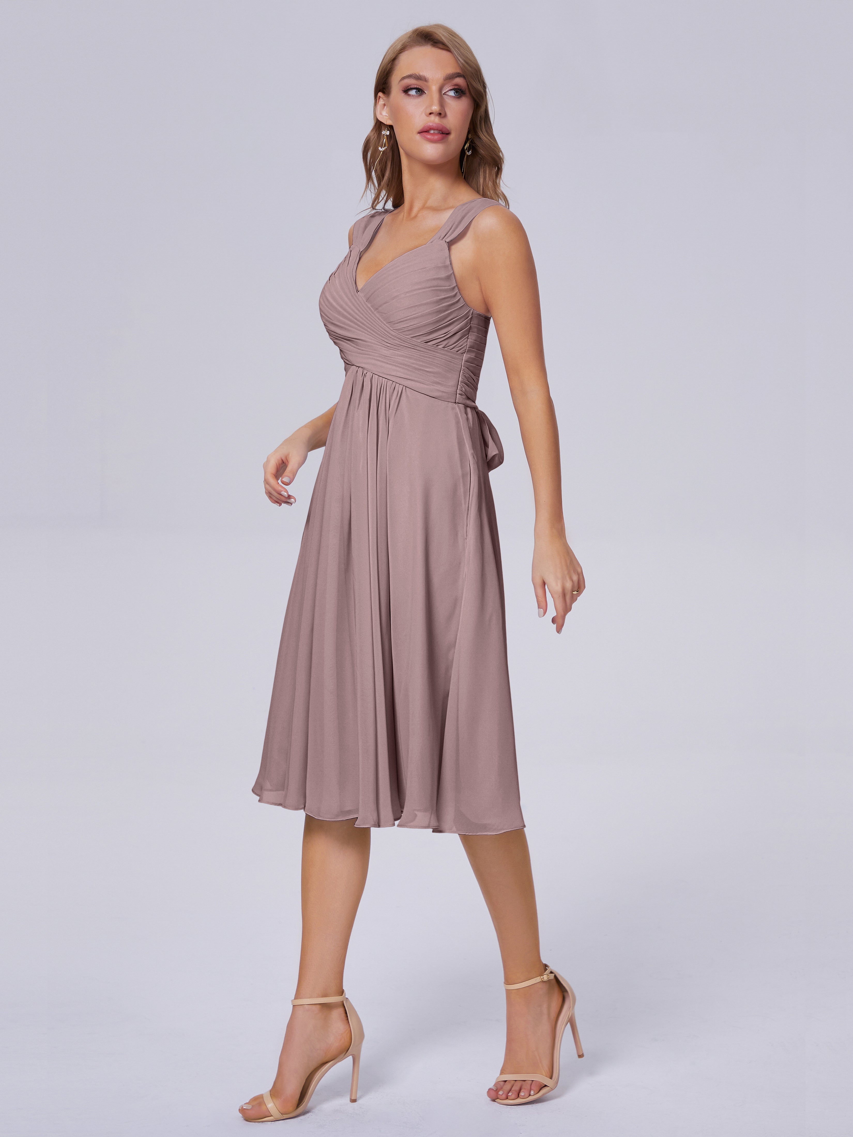 Robes De Demoiselle D'Honneur Mauve Foncé Abordable Bretelles Courtes Mousseline Robes Demoiselle D'Honneur
