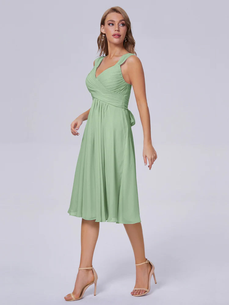 Robes De Demoiselle D'Honneur De Sauge Poussiéreuse Abordable Bretelles Courtes Mousseline Robes Demoiselle D'Honneur