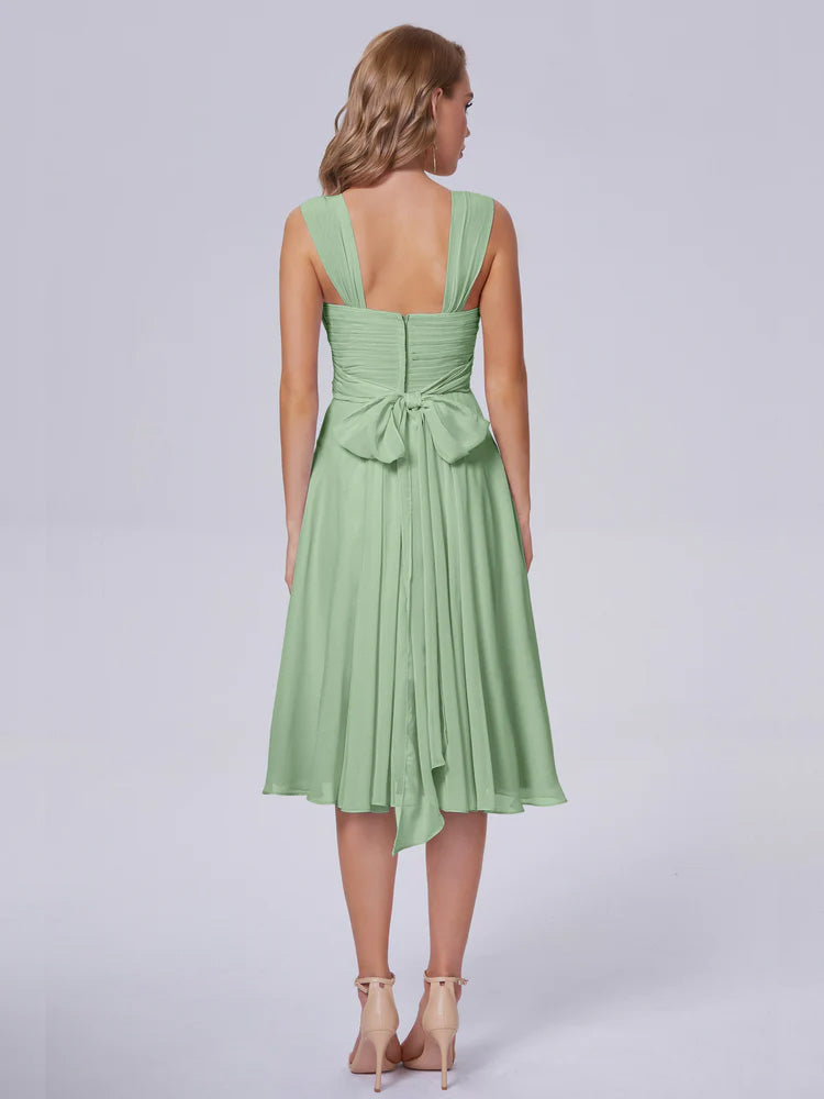 Robes De Demoiselle D'Honneur De Sauge Poussiéreuse Abordable Bretelles Courtes Mousseline Robes Demoiselle D'Honneur