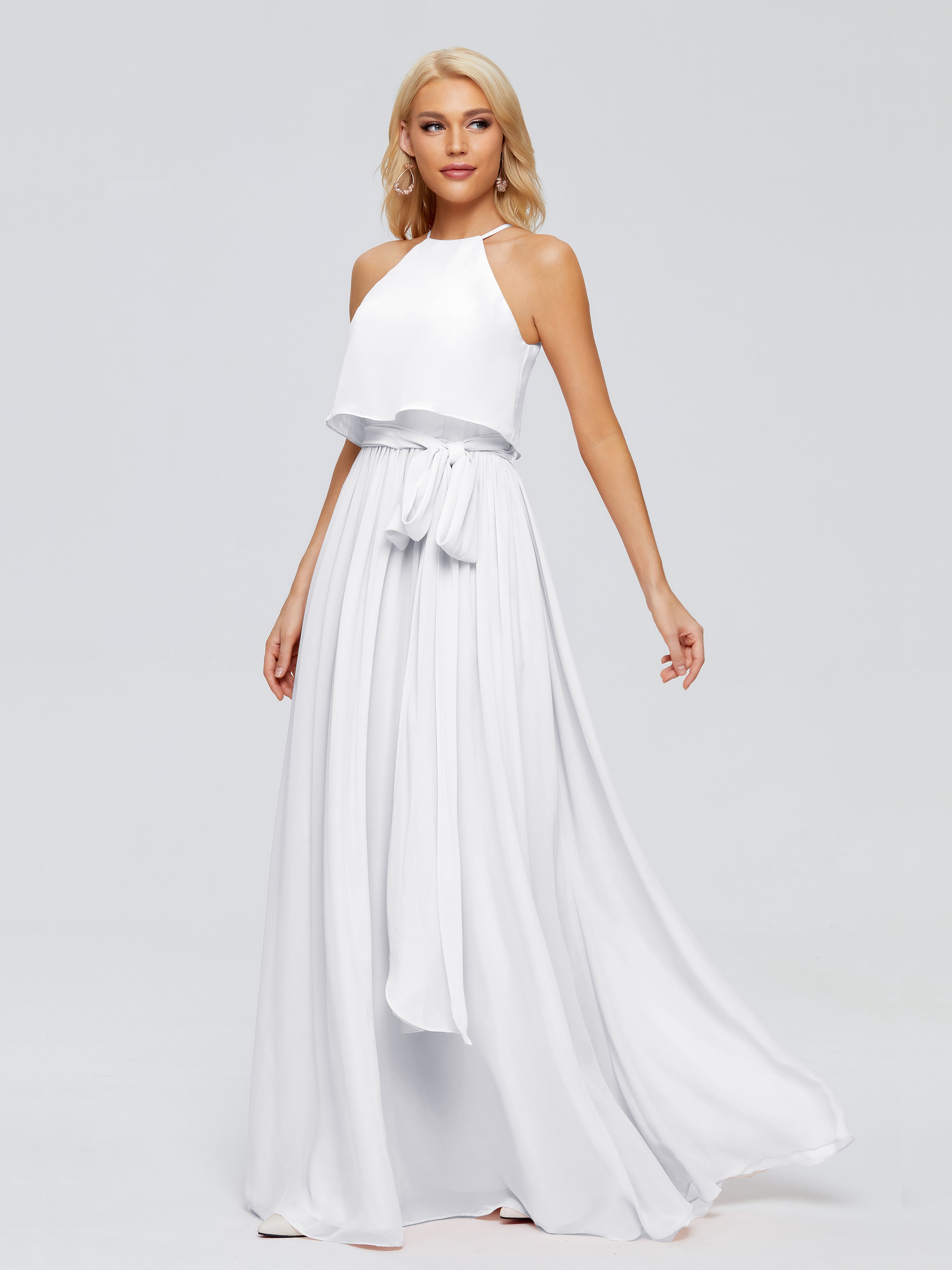 Robe Demoiselle D Honneur Blanc Trapèze Licou Mousseline Robes Demoiselle D'Honneur