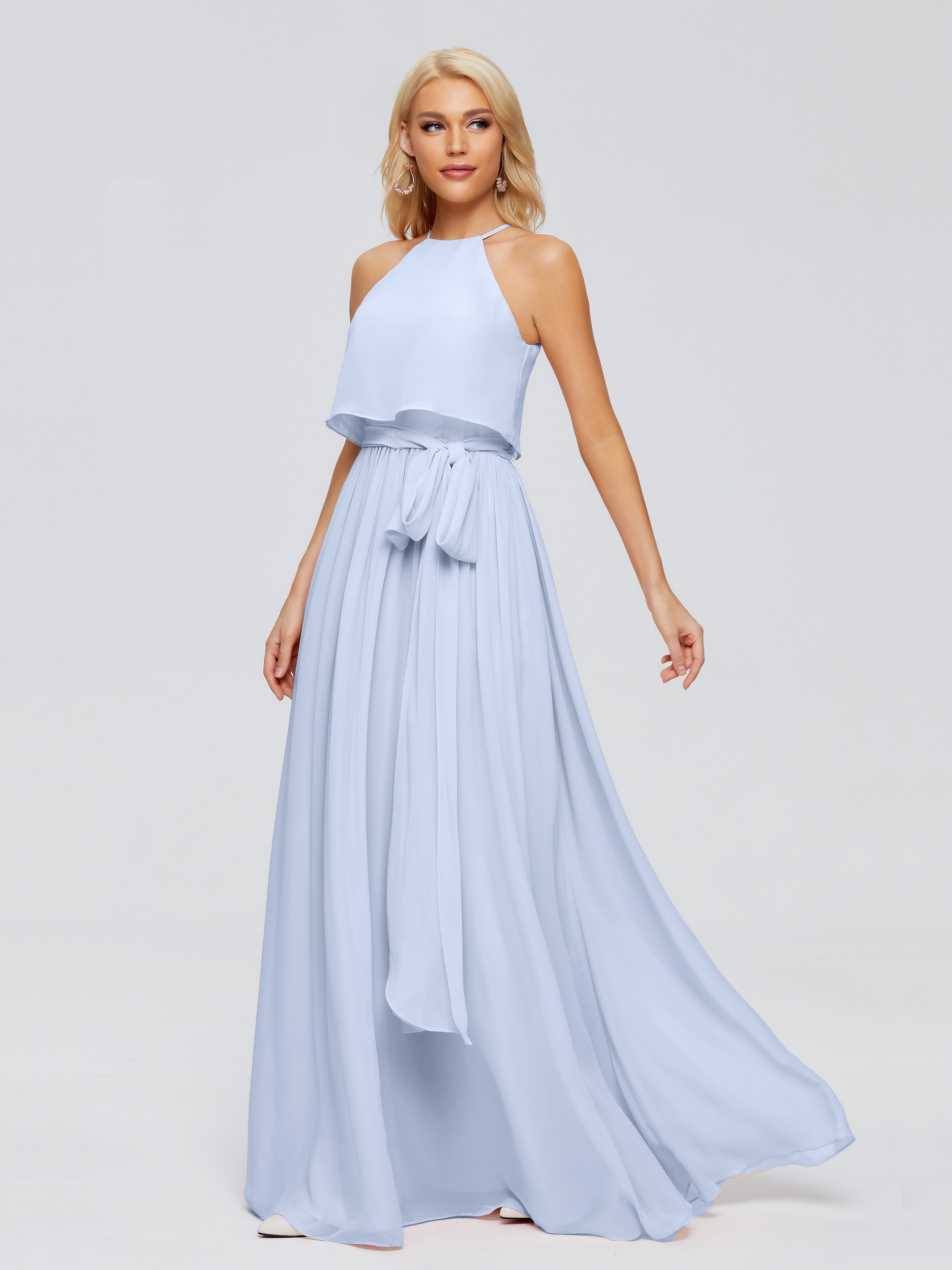 Demoiselle D Honneur Bleu Ciel Trapèze Licou Mousseline Robes Demoiselle D'Honneur
