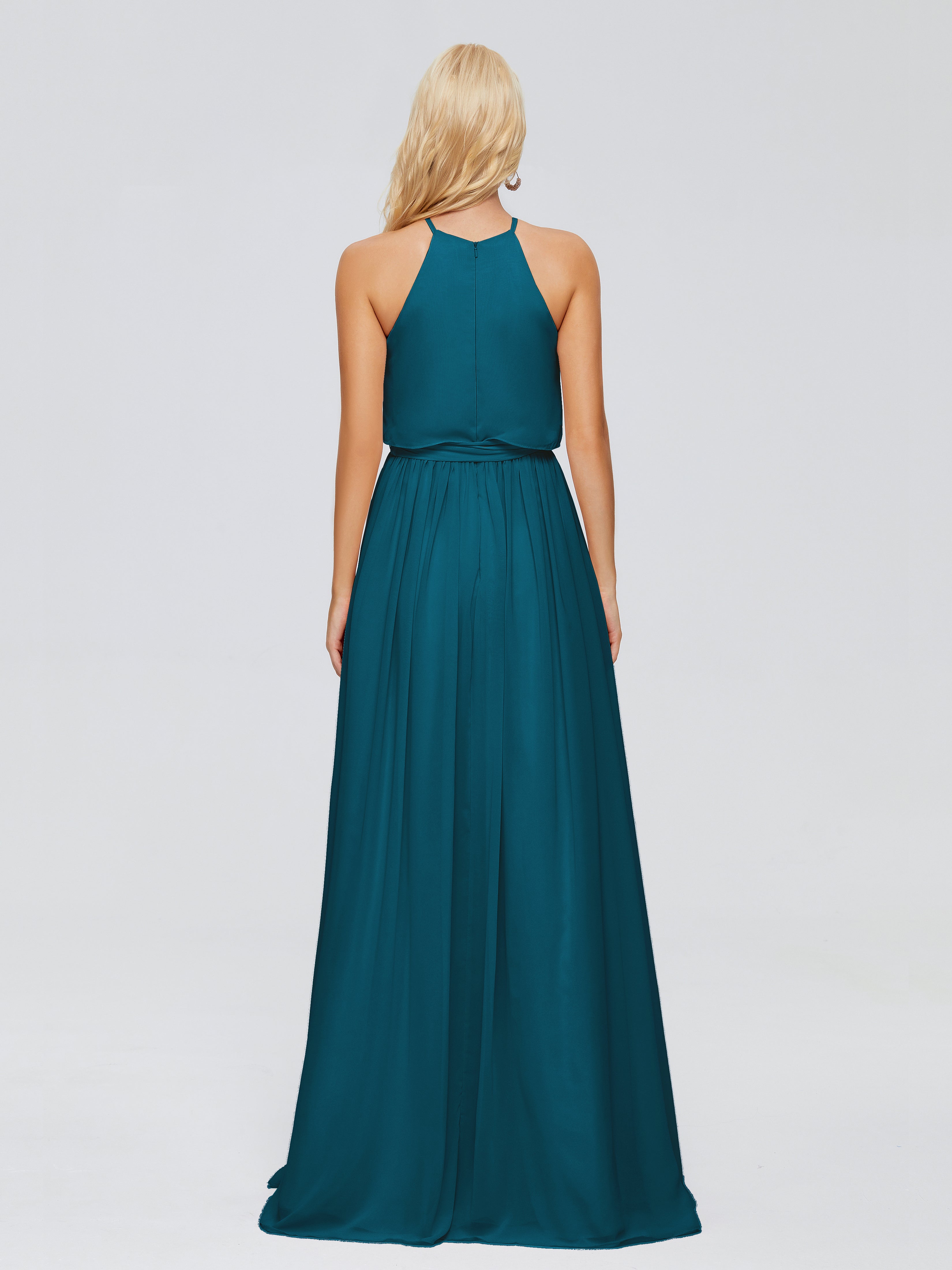 Robe De Demoiselle D'Honneur Bleu Encre Trapèze Licou Mousseline Robes Demoiselle D'Honneur