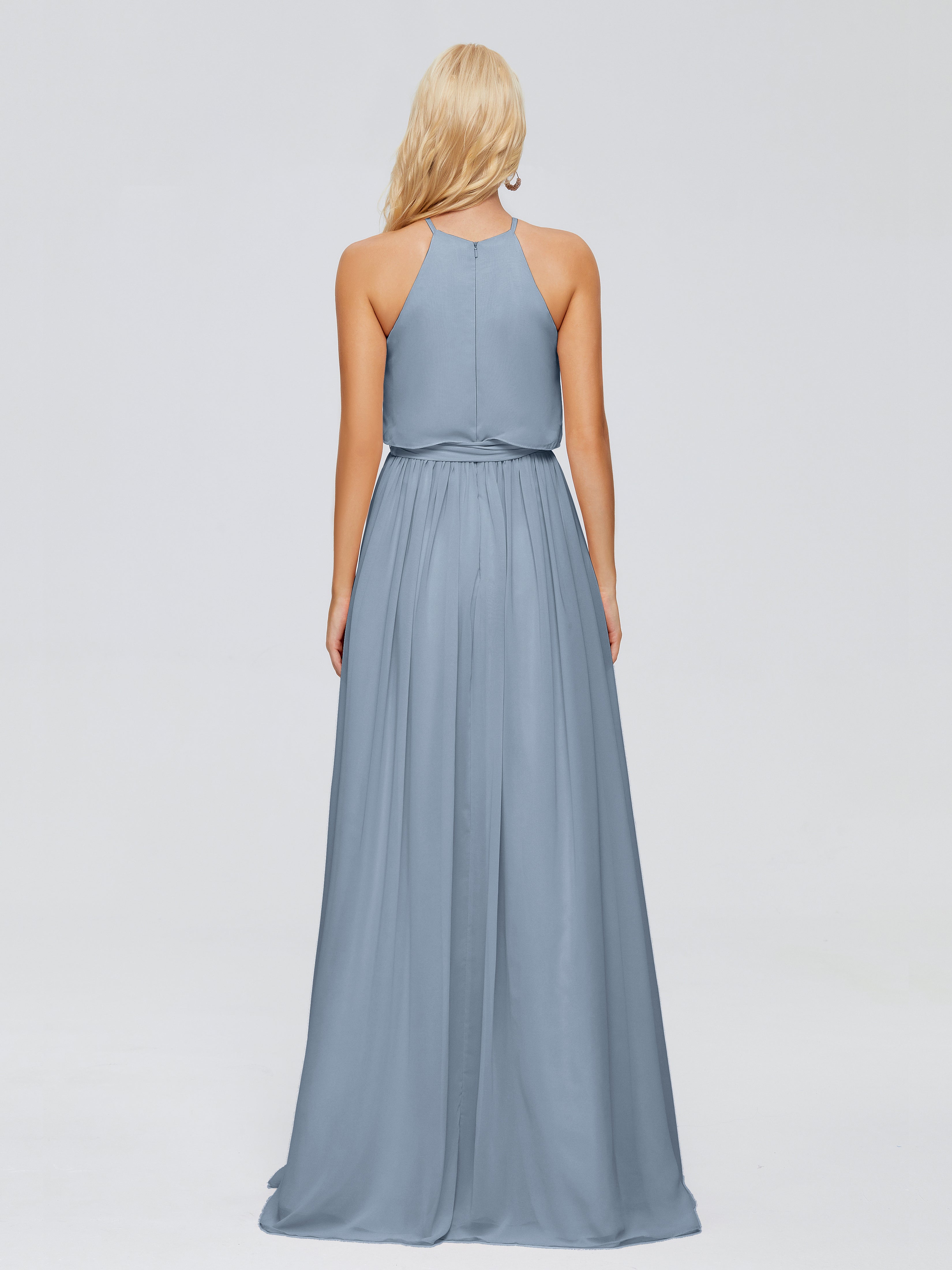 Robe Demoiselle D Honneur Bleu Poussiereux Trapèze Licou Mousseline Robes Demoiselle D'Honneur