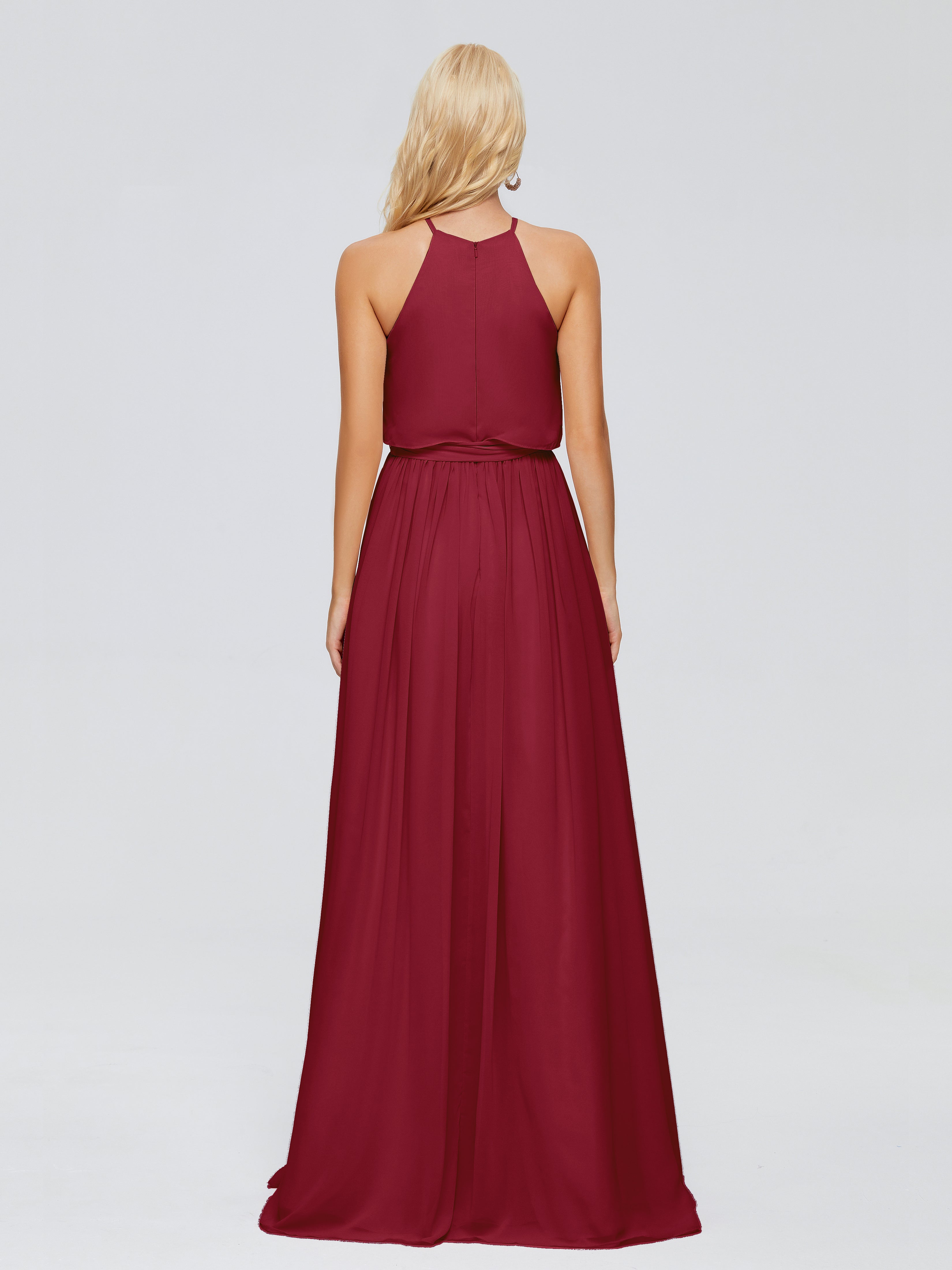 Robe Demoiselle D Honneur Bordeaux Trapèze Licou Mousseline Robes Demoiselle D'Honneur