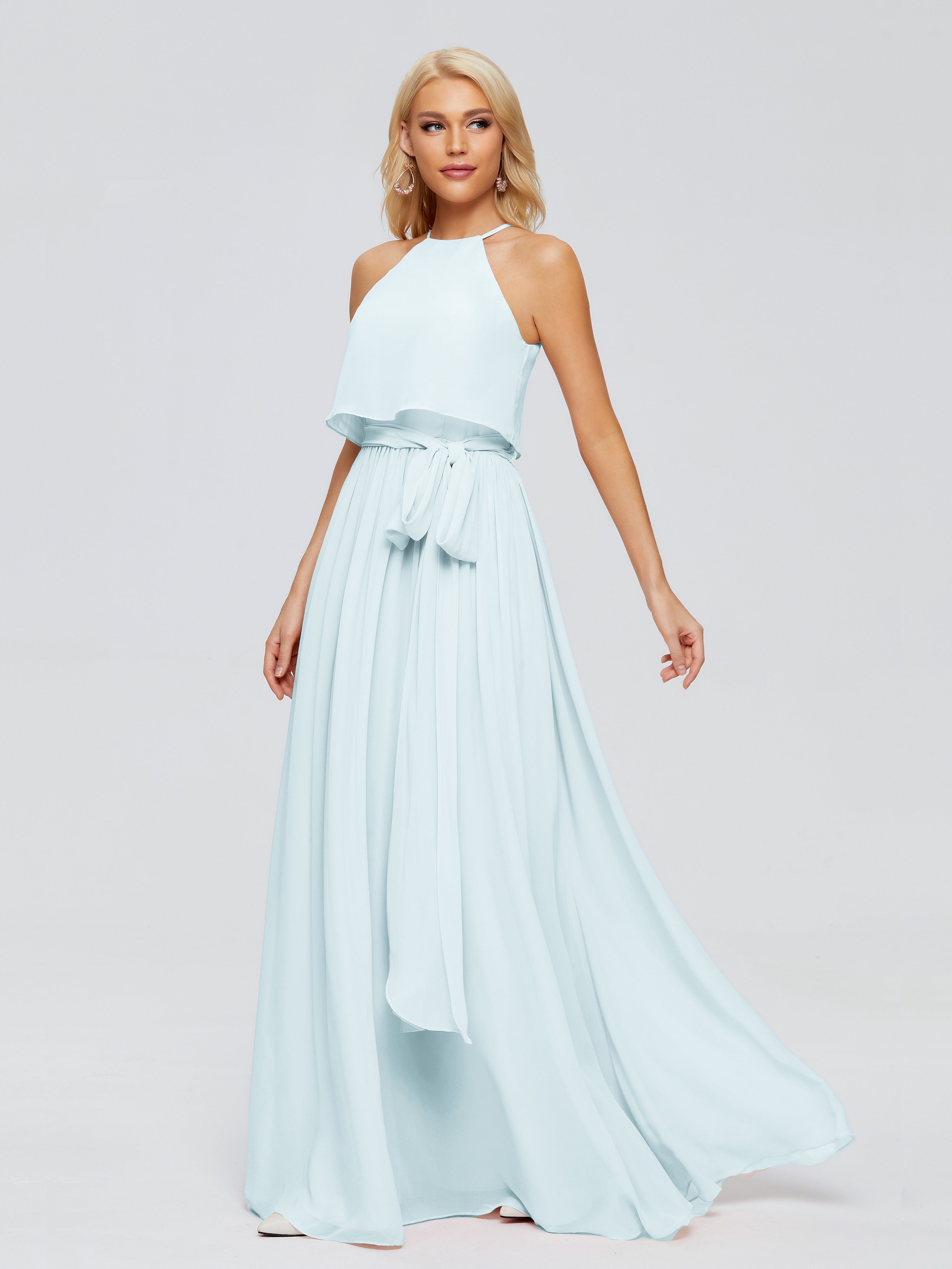 Robe De Demoiselle D'Honneur Brume Trapèze Licou Mousseline Robes Demoiselle D'Honneur