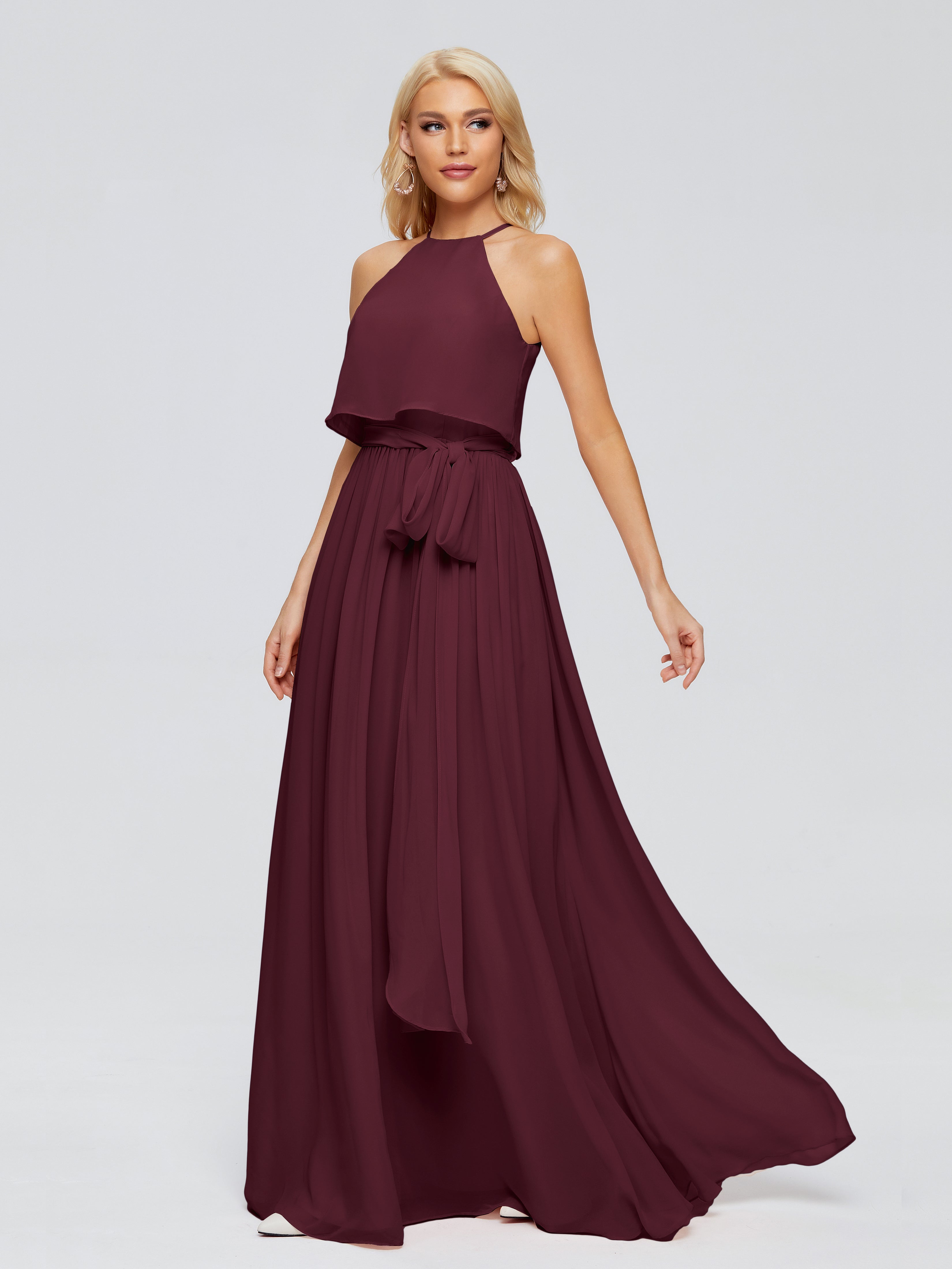 Robes De Demoiselle D'Honneur Cabernet Trapèze Licou Mousseline Robes Demoiselle D'Honneur