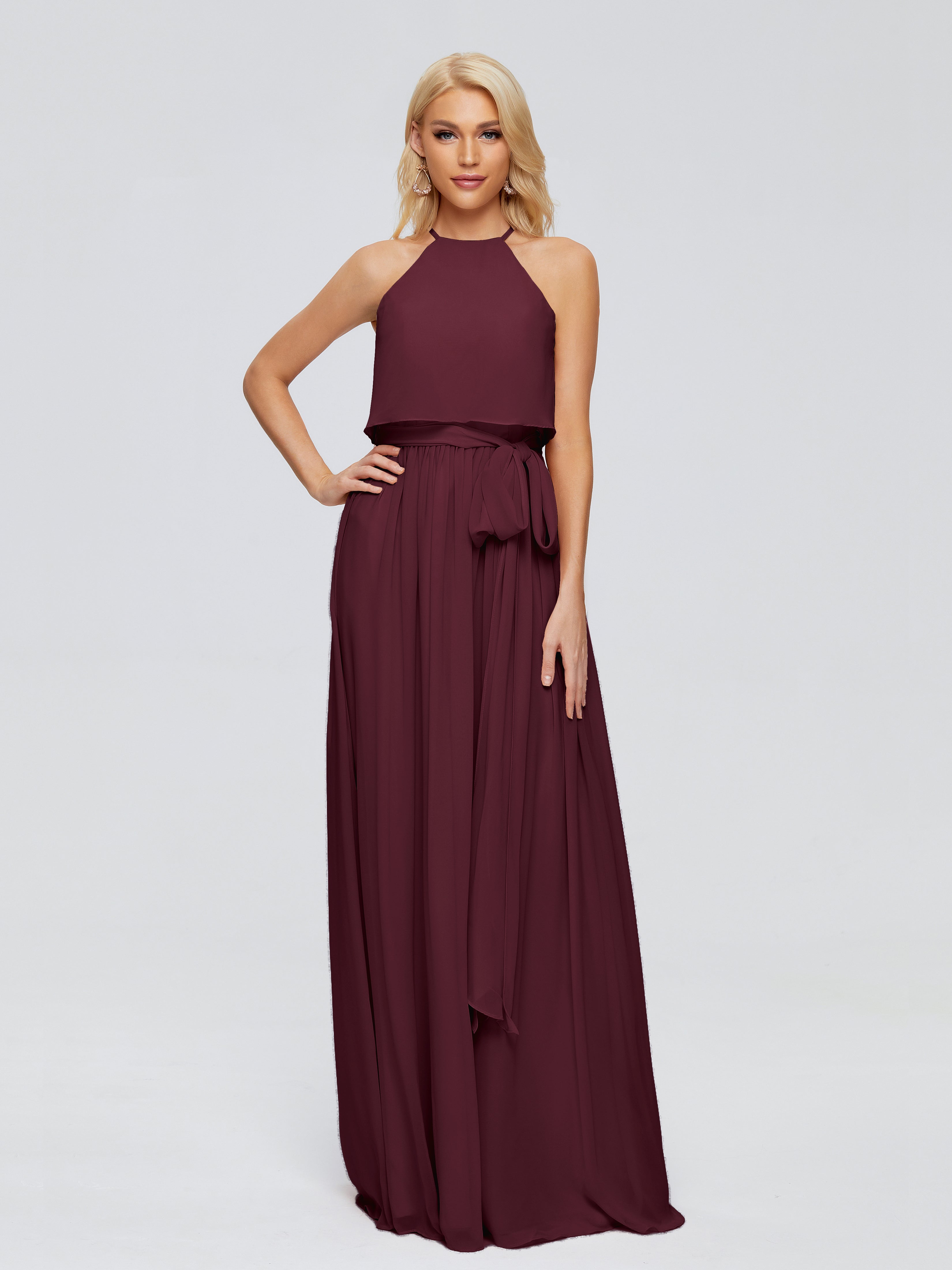 Robes De Demoiselle D'Honneur Cabernet Trapèze Licou Mousseline Robes Demoiselle D'Honneur