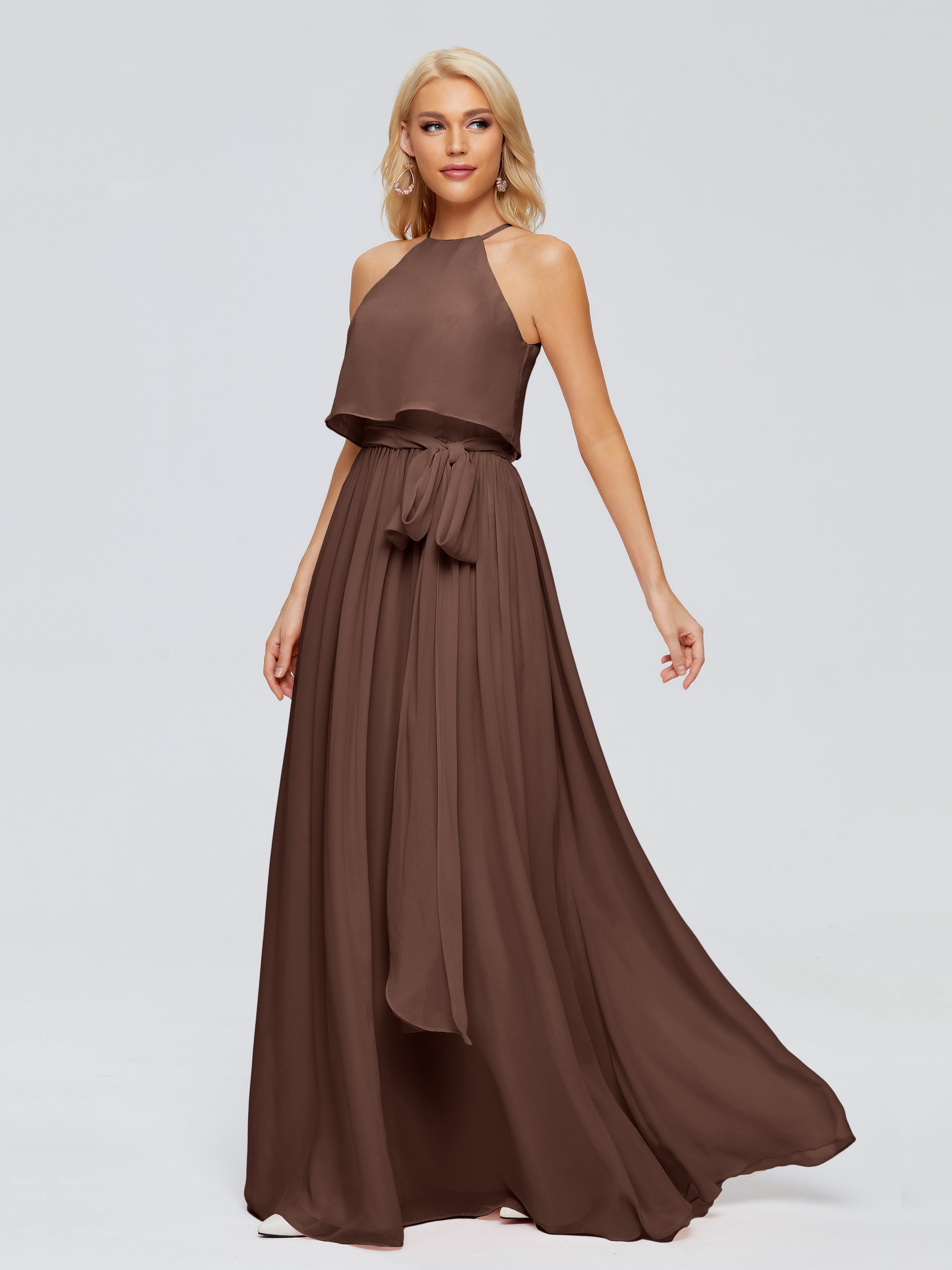 Robes De Demoiselle D'Honneur En Chocolat Trapèze Licou Mousseline Robes Demoiselle D'Honneur
