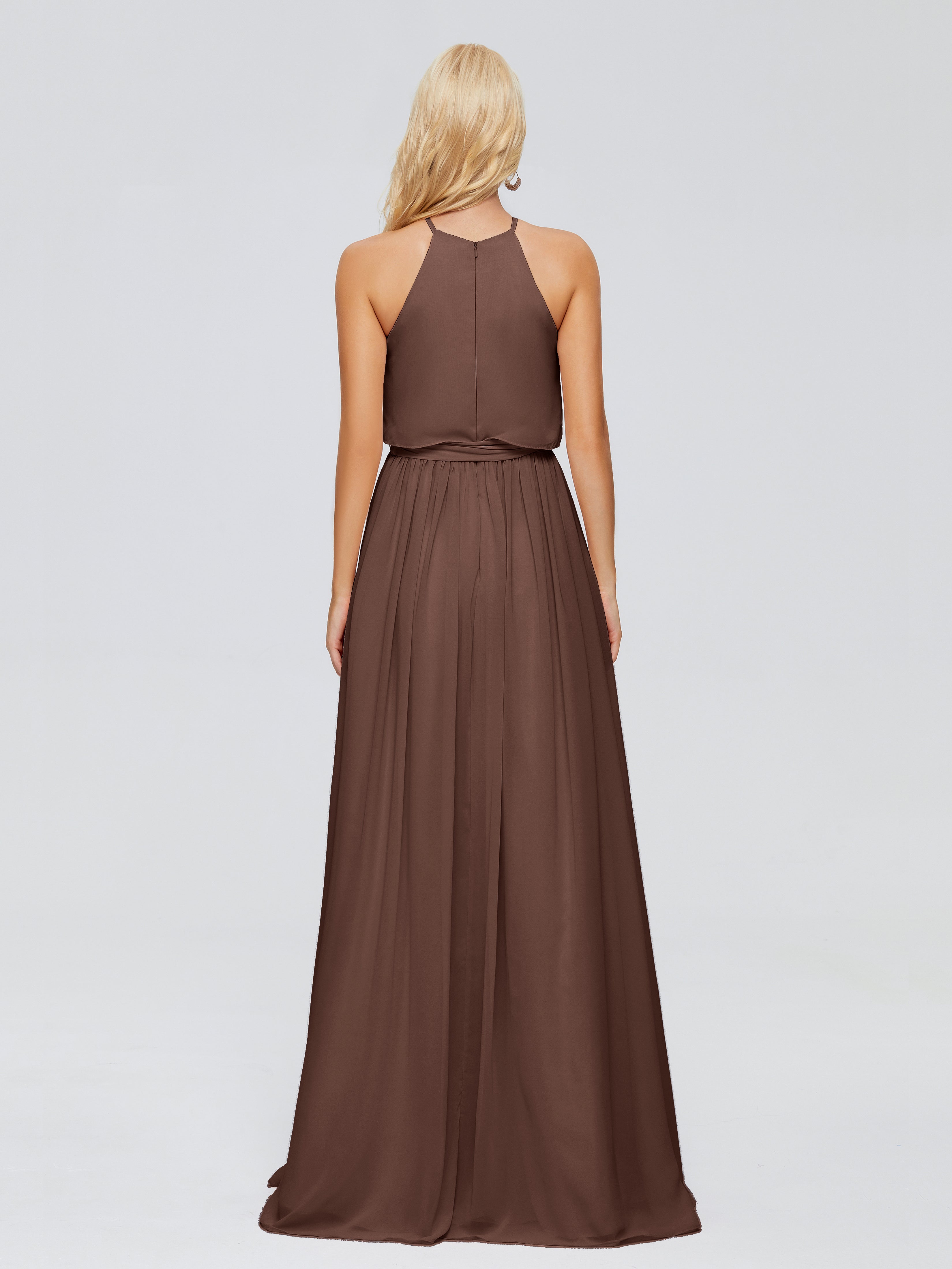 Robes De Demoiselle D'Honneur En Chocolat Trapèze Licou Mousseline Robes Demoiselle D'Honneur