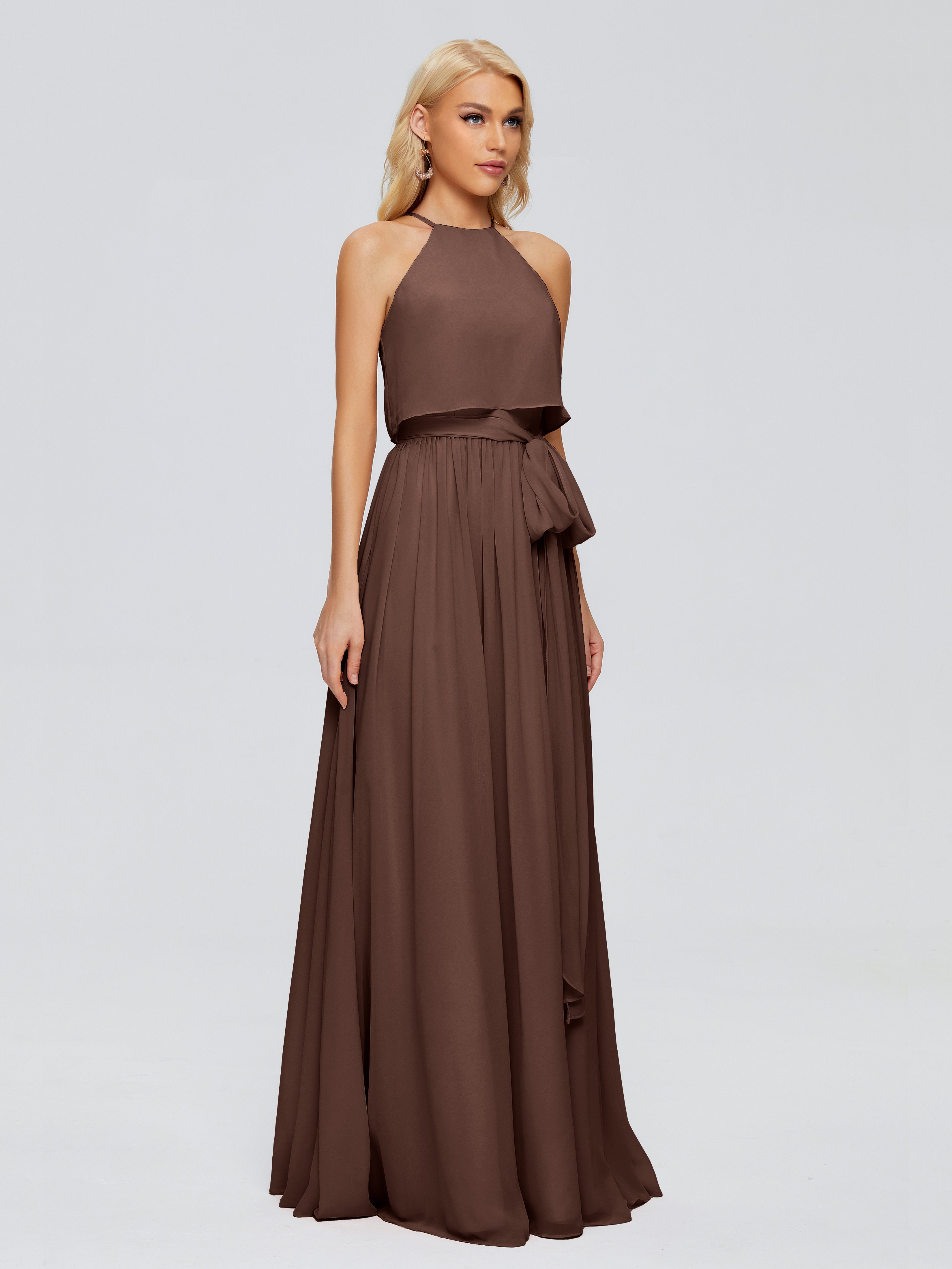 Robes De Demoiselle D'Honneur En Chocolat Trapèze Licou Mousseline Robes Demoiselle D'Honneur
