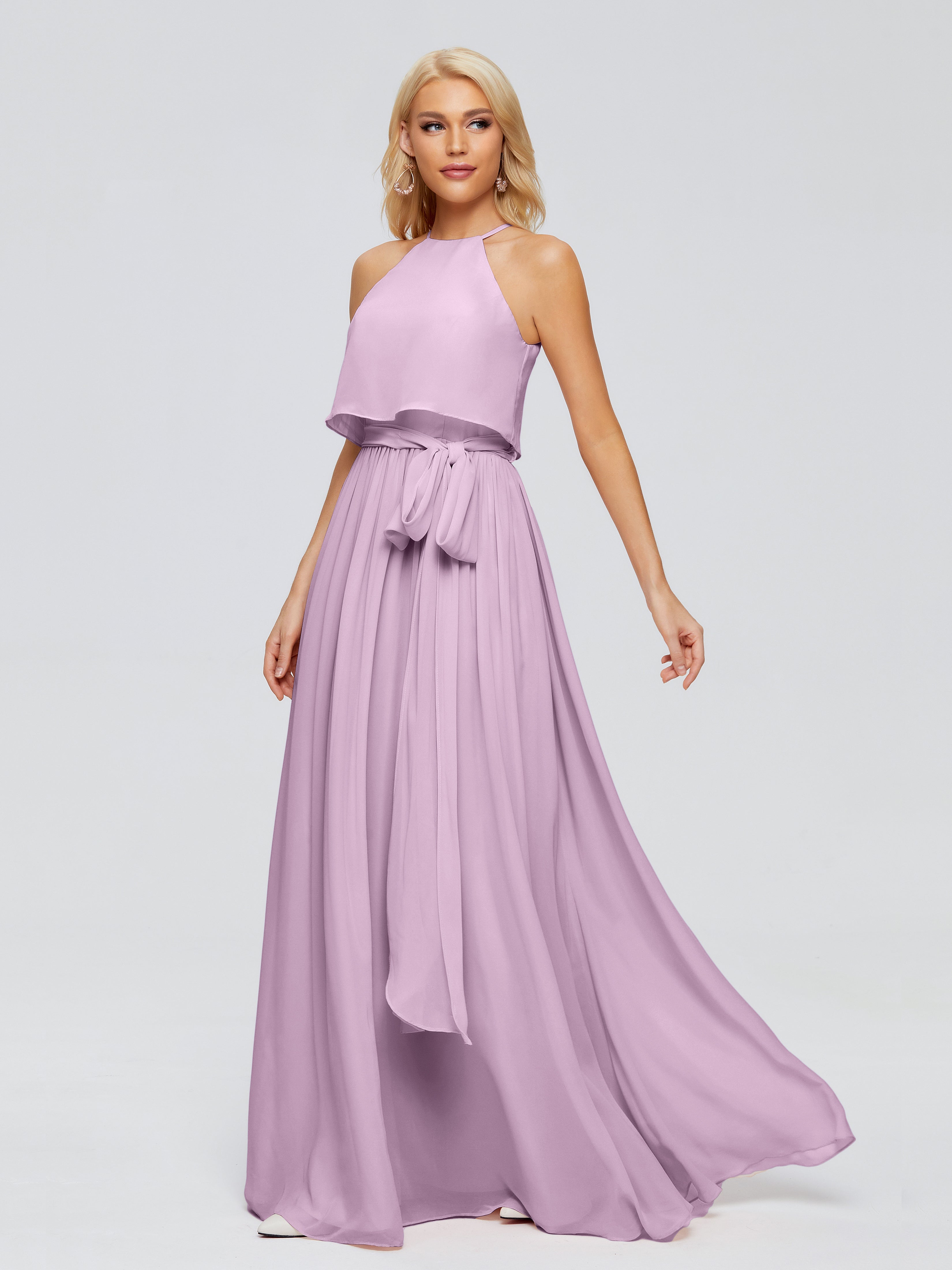 Robes De Demoiselle D'Honneur Glycine Trapèze Licou Mousseline Robes Demoiselle D'Honneur