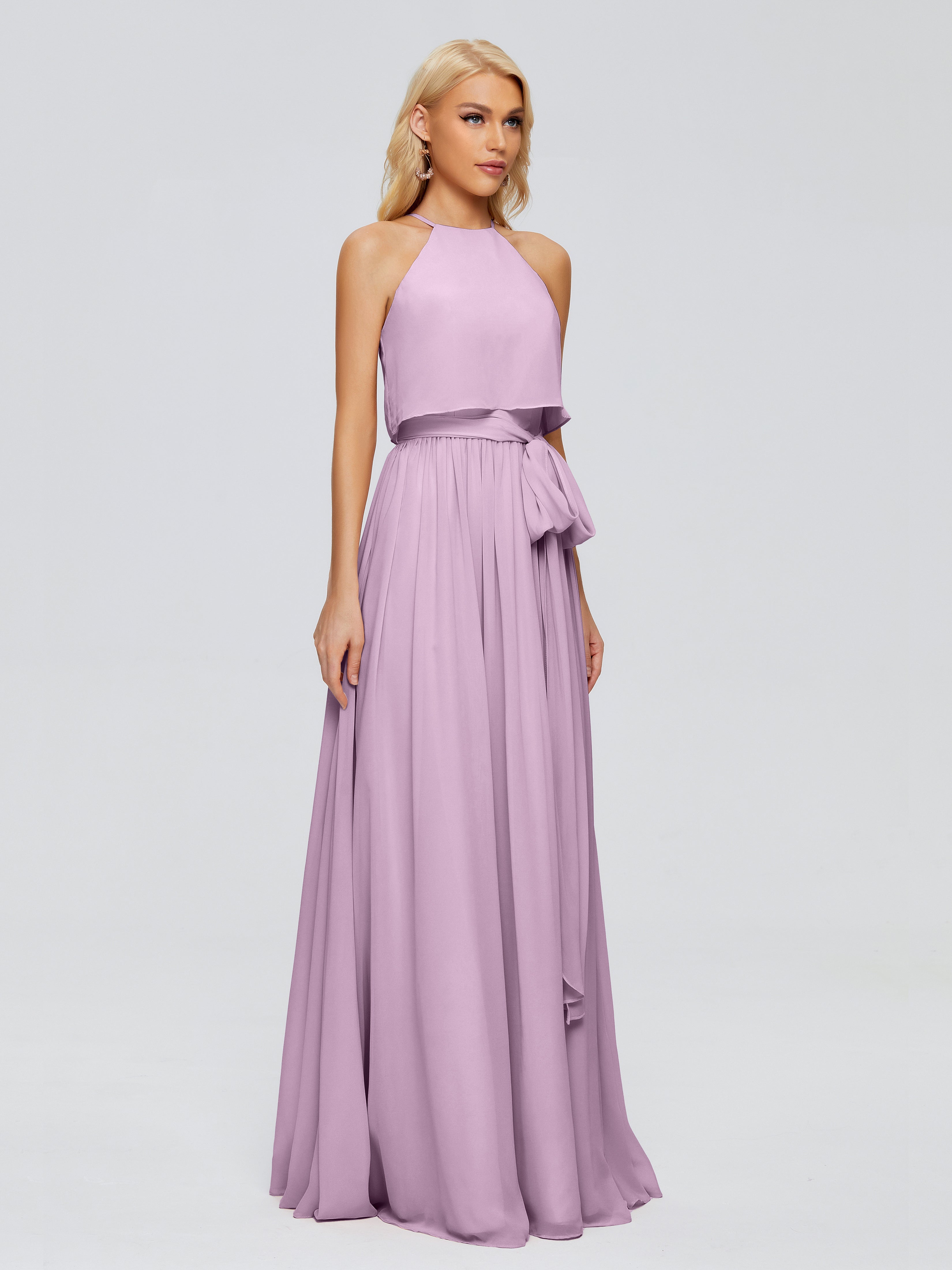 Robes De Demoiselle D'Honneur Glycine Trapèze Licou Mousseline Robes Demoiselle D'Honneur