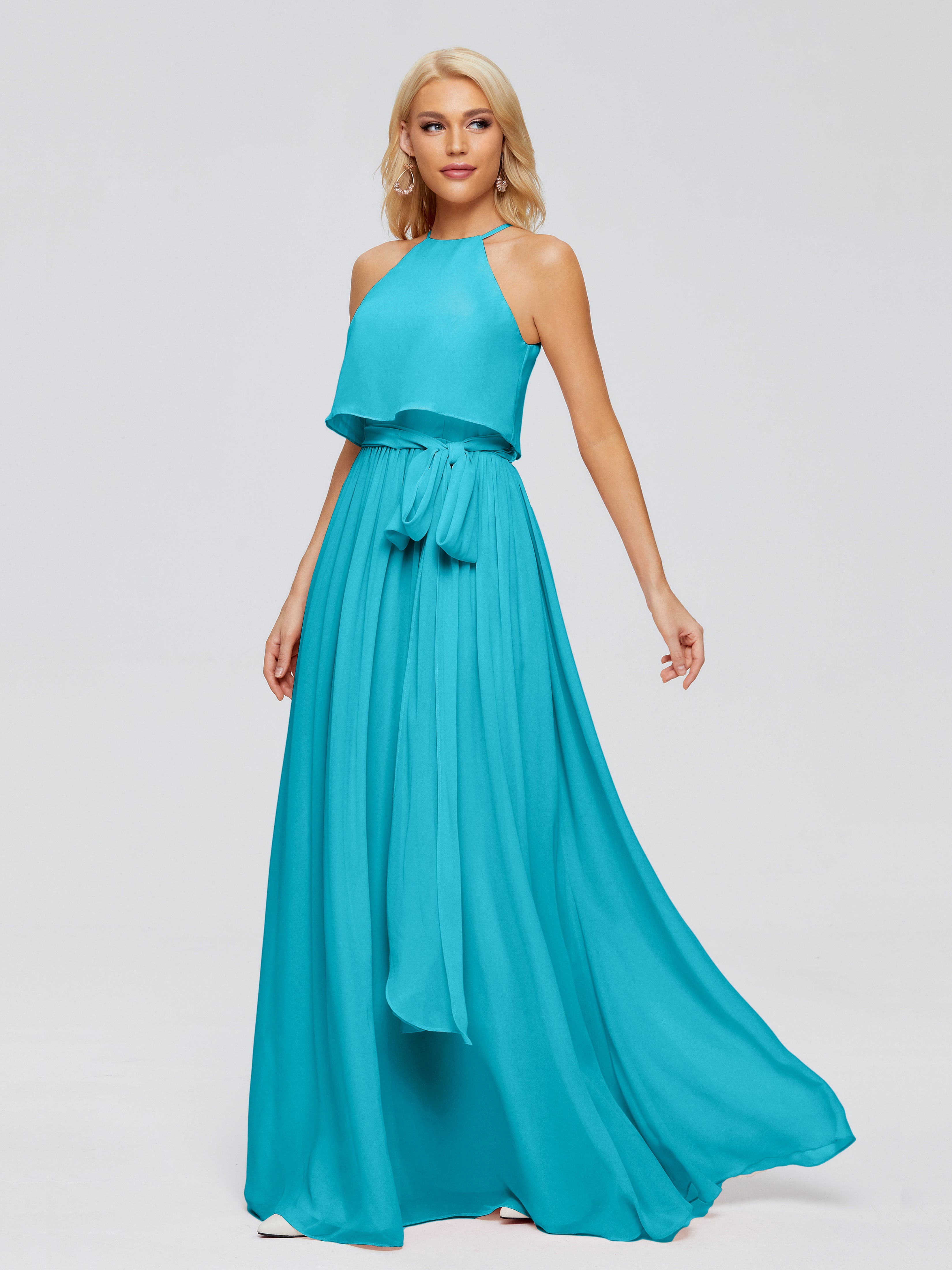 Robes De Demoiselle D'Honneur Vert Jade Trapèze Licou Mousseline Robes Demoiselle D'Honneur