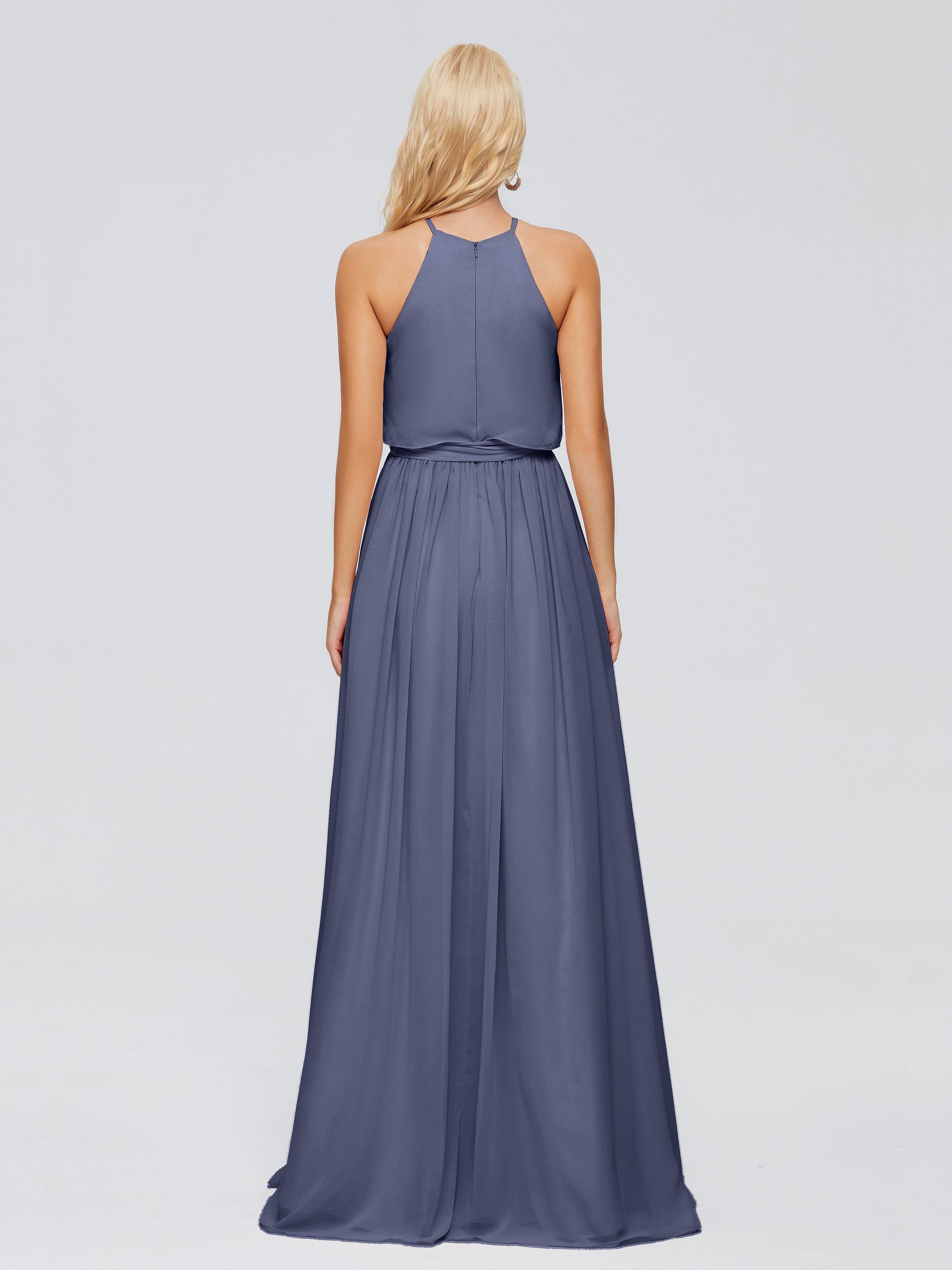 Robes De Demoiselle D'Honneur Bleu Orageux Trapèze Licou Mousseline Robes Demoiselle D'Honneur