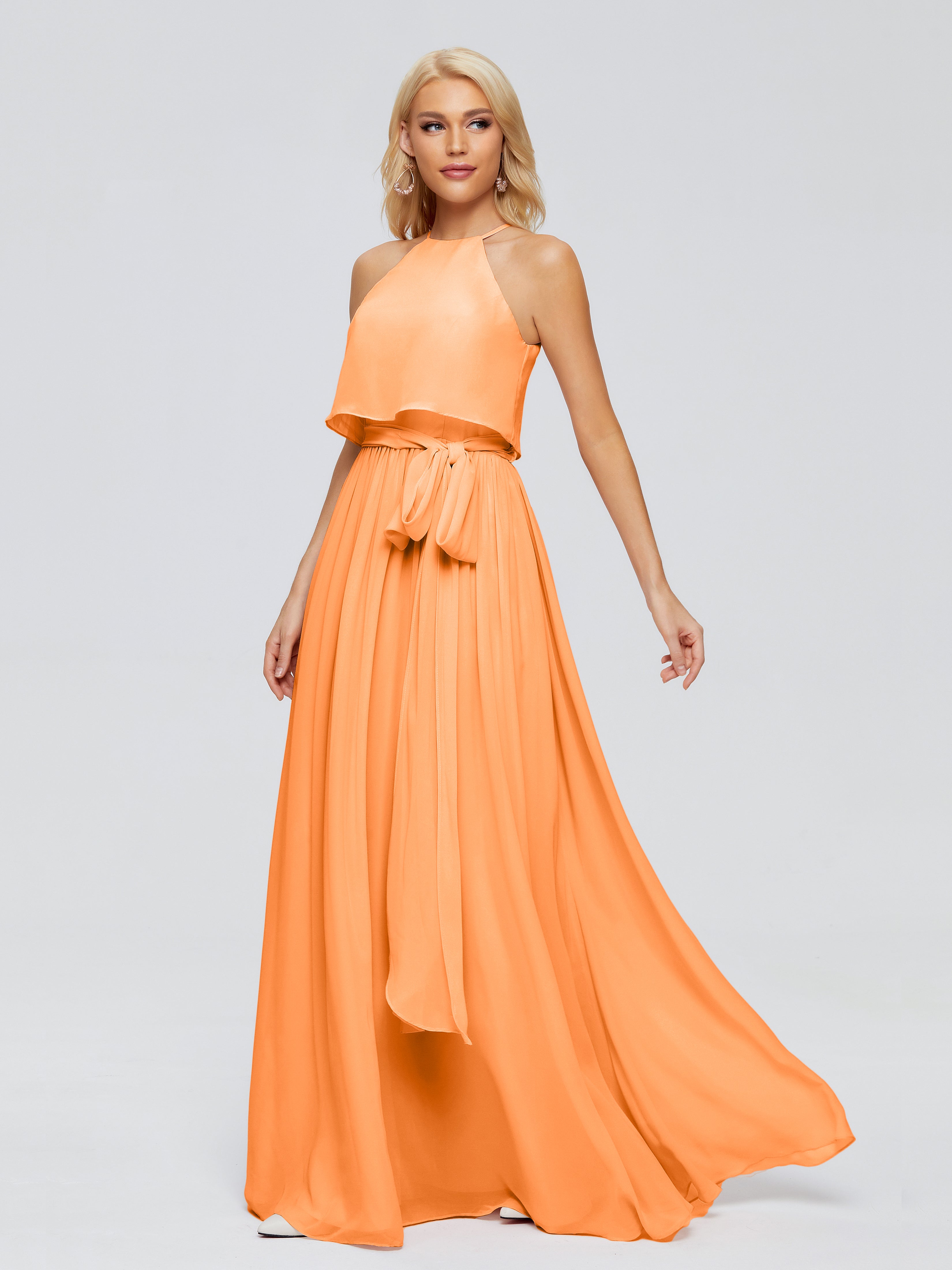 Robe Mousseline Orange Trapèze Licou Mousseline Robes Demoiselle D'Honneur
