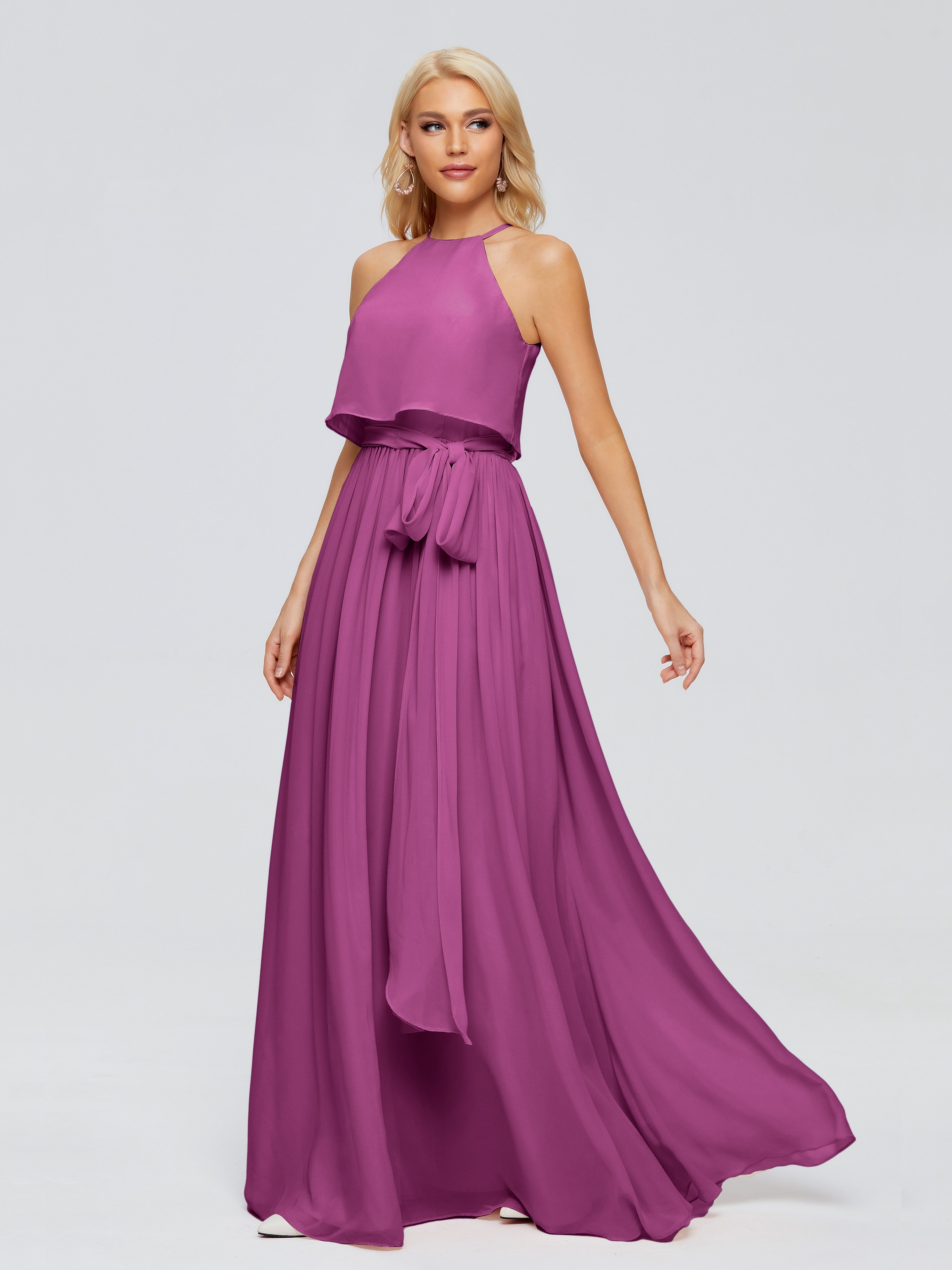 Robes De Demoiselle D'Honneur Orchidée Trapèze Licou Mousseline Robes Demoiselle D'Honneur