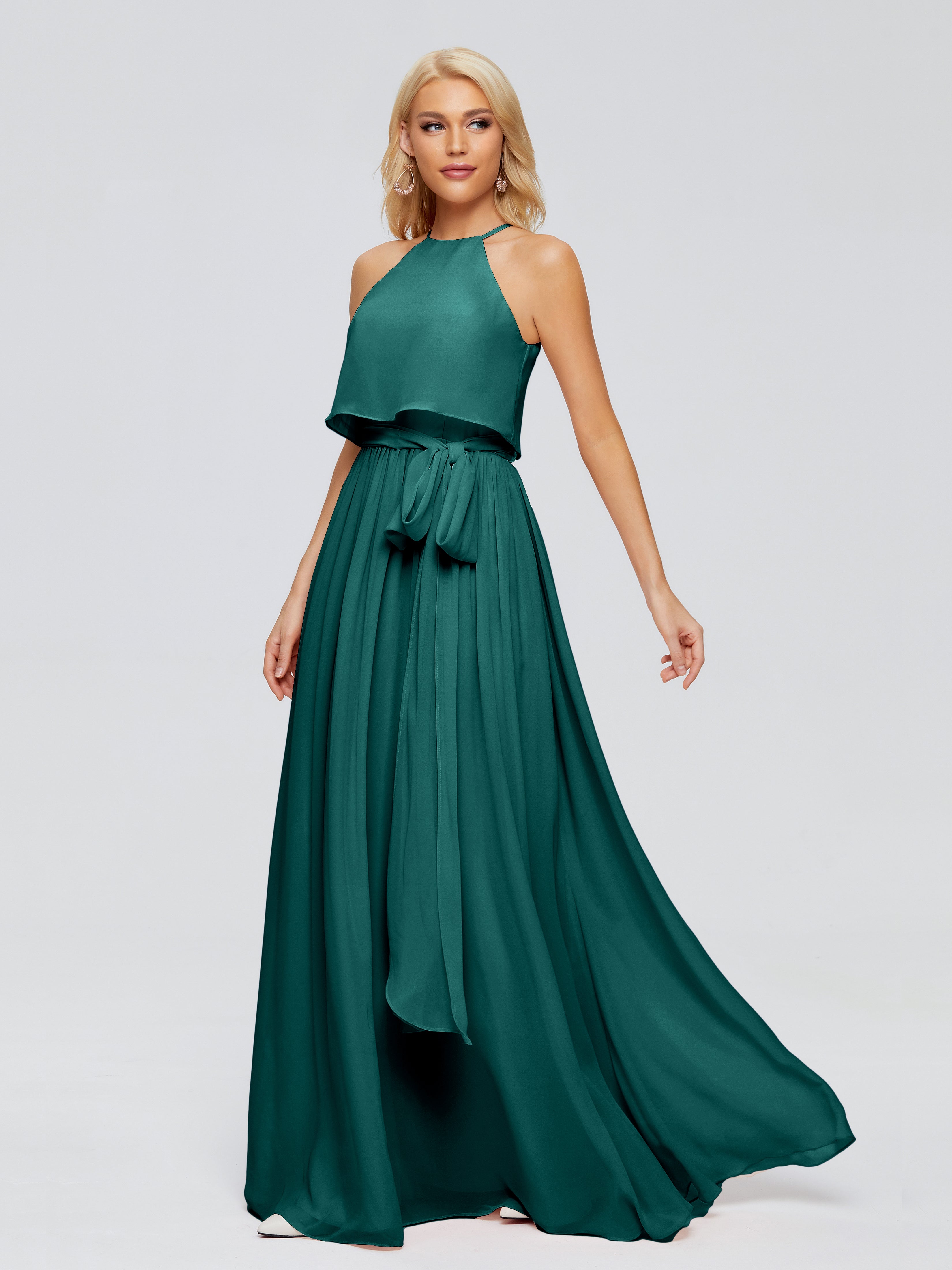Robes De Demoiselle D'Honneur Paon Trapèze Licou Mousseline Robes Demoiselle D'Honneur