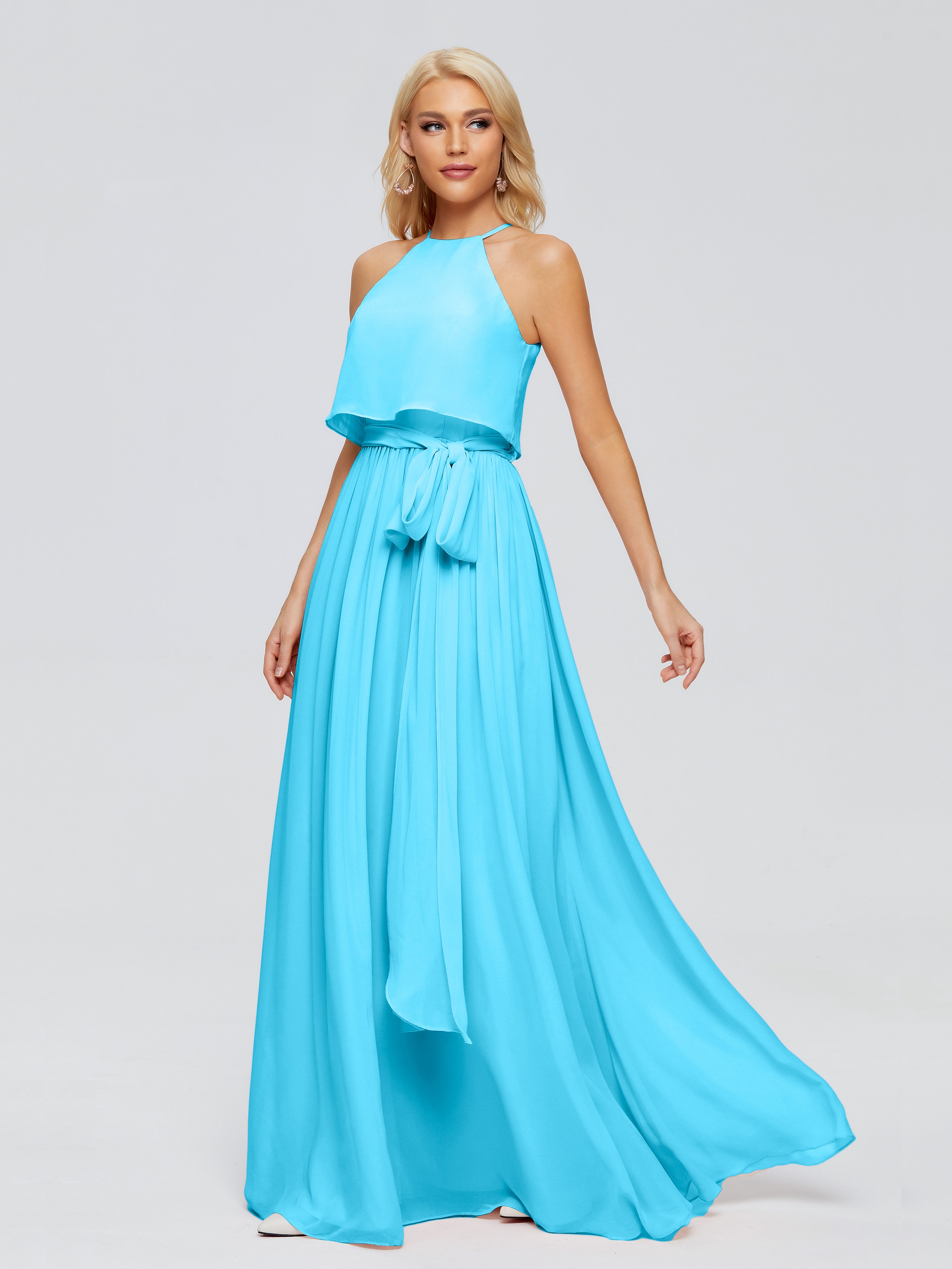 Robe De Demoiselle D'Honneur En Piscine Trapèze Licou Mousseline Robes Demoiselle D'Honneur